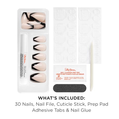 Sally Hansen Salon Effects Perfect Press-On Nails | Coffin Shape | Easy to Apply, Non-Damaging | 30 Nails, Nail Glue, Adhesive Tabs, File | French Twist