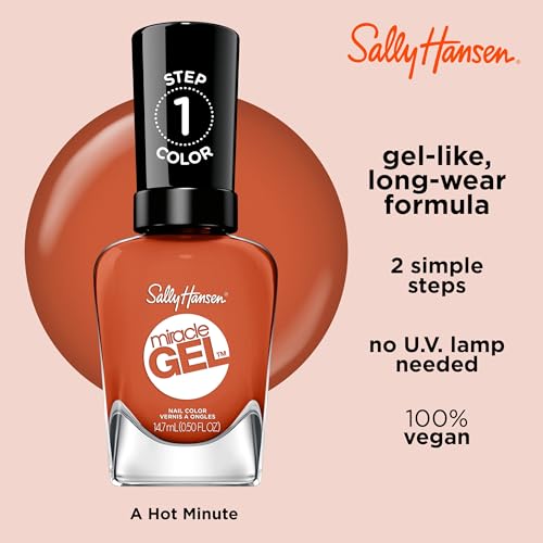 Sally Hansen Miracle Gel Salon Quality Nail Polish | Gel-Like Formula, Two-Step System, No UV Light Needed, Long Lasting | Opaque | 388 A Hot Minute | Burnt Orange Nail Color