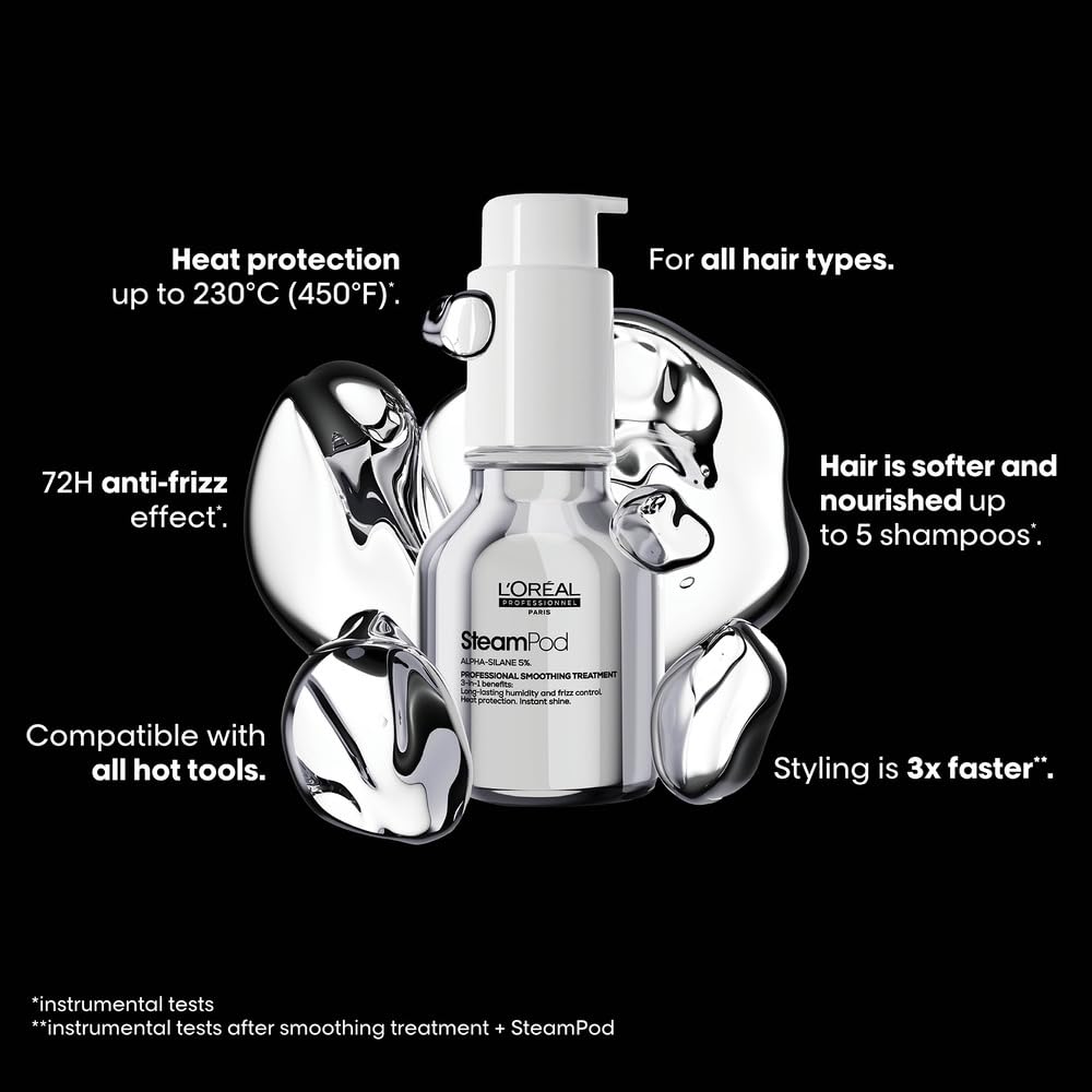 L'Oreal Professionnel SteamPod Smoothing Serum | For All Hair Types | Heat Protection | Frizz Control | Hair Straightener | Shine | 50 ml