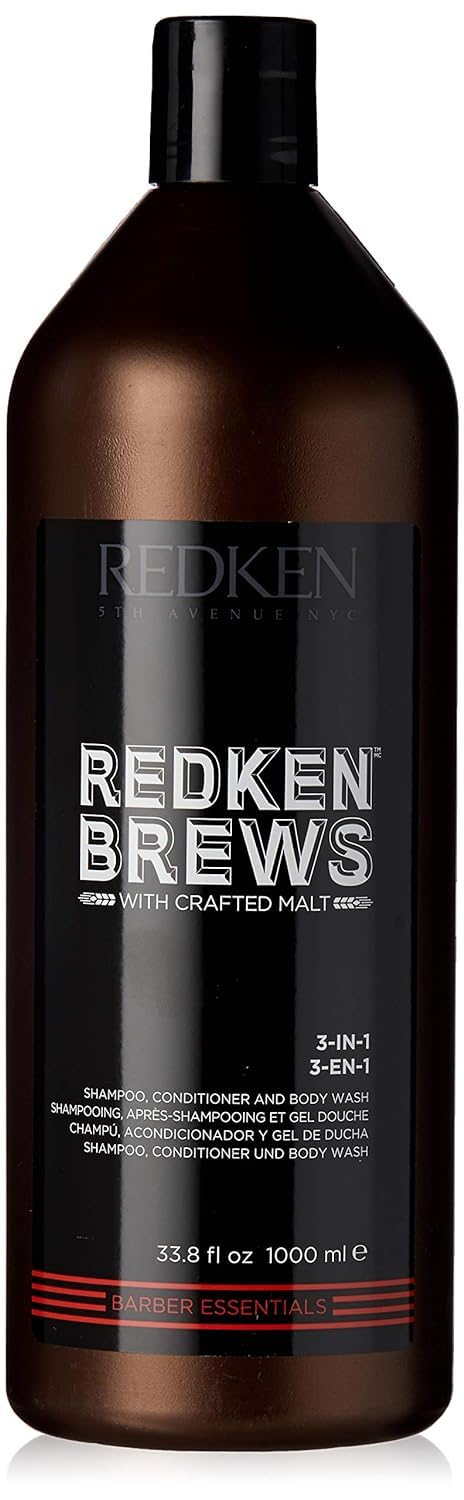 Redken Brews 3-In-1 Men's Shampoo, Conditioner and Body Wash - Multi-Purpose Hair & Body Cleanser For Men - Moisturizes & Hydrates, All-In-One Soap, 33.8 Fl Oz