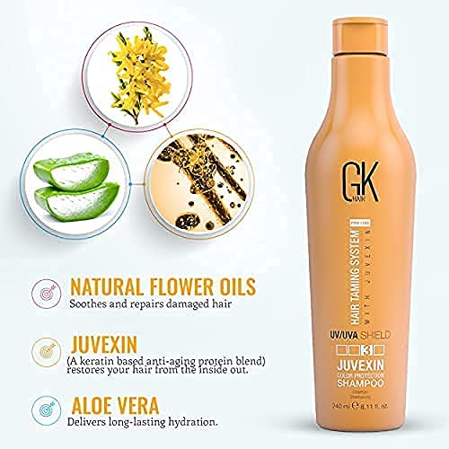 GK HAIR Global Keratin UV Color Shield Shampoo 240 ml - Deep Cleansing Color & Sun Heat Protection For Color Treated Dry Damage Frizzy Hair - Sulfate And Paraben Free