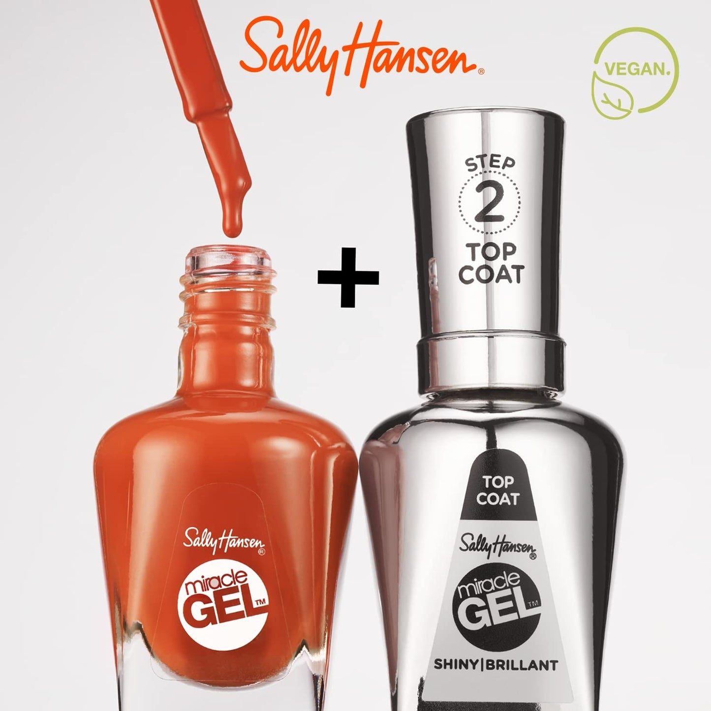 Sally Hansen Miracle Gel Salon Quality Nail Polish | Gel-Like Formula, Two-Step System, No UV Light Needed, Long Lasting | Opaque | 388 A Hot Minute | Burnt Orange Nail Color