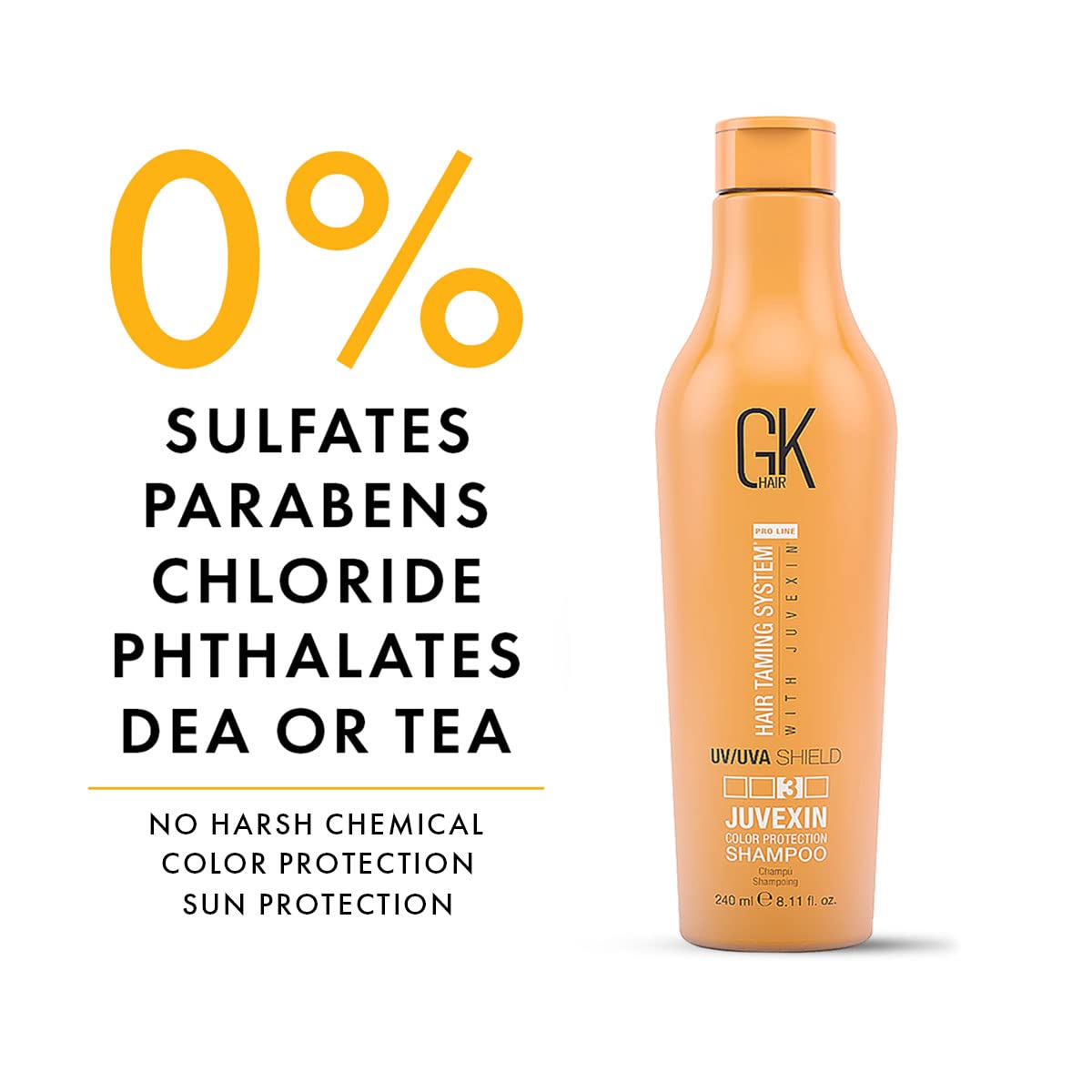 GK HAIR Global Keratin UV Color Shield Shampoo 240 ml - Deep Cleansing Color & Sun Heat Protection For Color Treated Dry Damage Frizzy Hair - Sulfate And Paraben Free