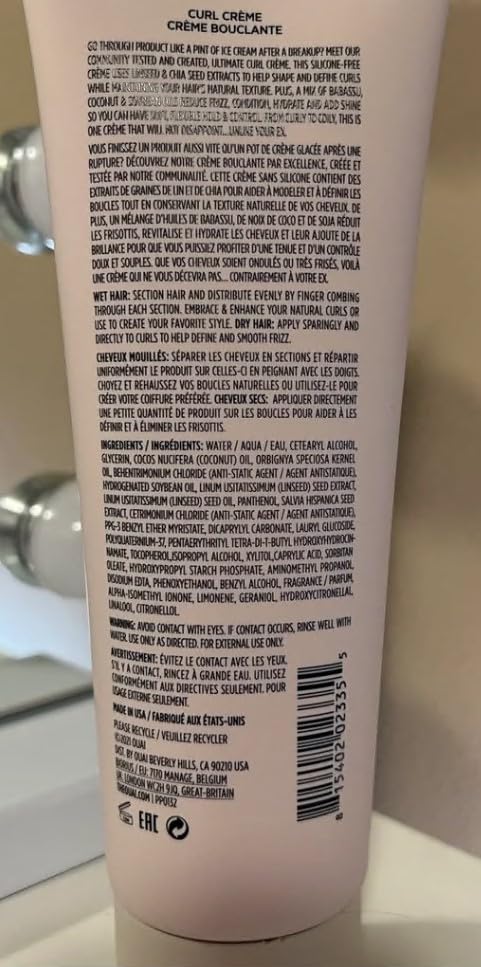 OUAI Curl Cream - Curl Defining Cream for Hydrated, Shiny Curls - Babassu and Coconut Oil, Linseed and Chia Seed Oil - Paraben, Phthalate, Sulfate and Silicone Free Curly Hair Products (8 Oz)