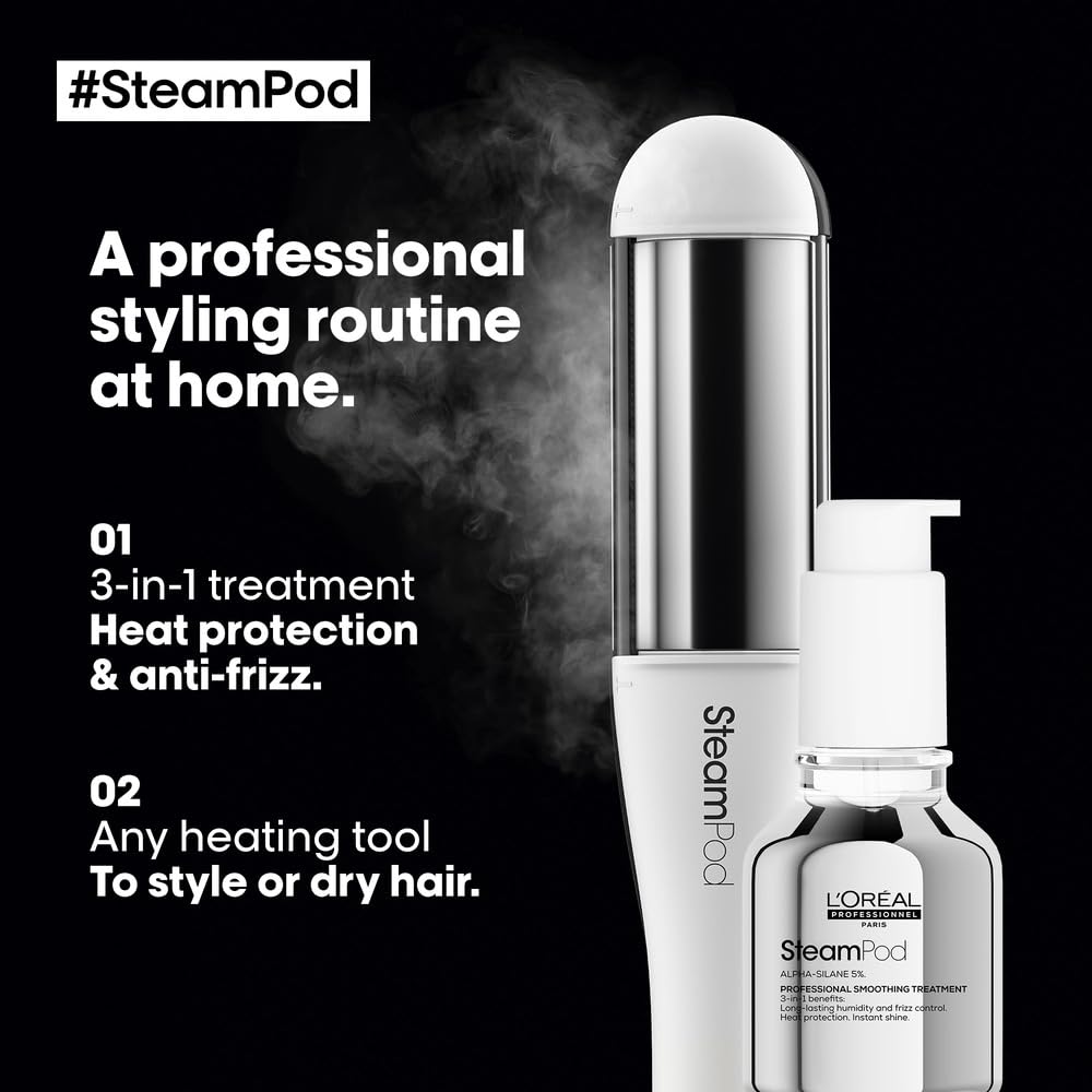 L'Oreal Professionnel SteamPod Smoothing Serum | For All Hair Types | Heat Protection | Frizz Control | Hair Straightener | Shine | 50 ml