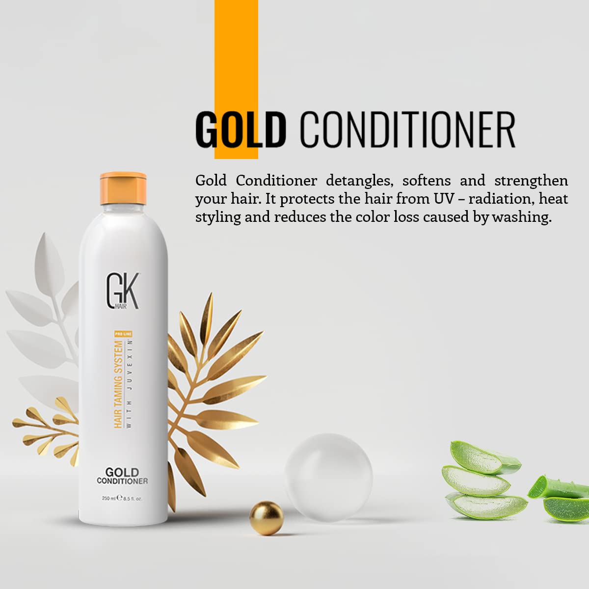 GK HAIR Global Keratin Gold Conditioner (8.5 Fl Oz/250ml) Hair Moisturizing Shine and Protection With Argan Oil, Shea Butter, Natural Oils All Hair Types