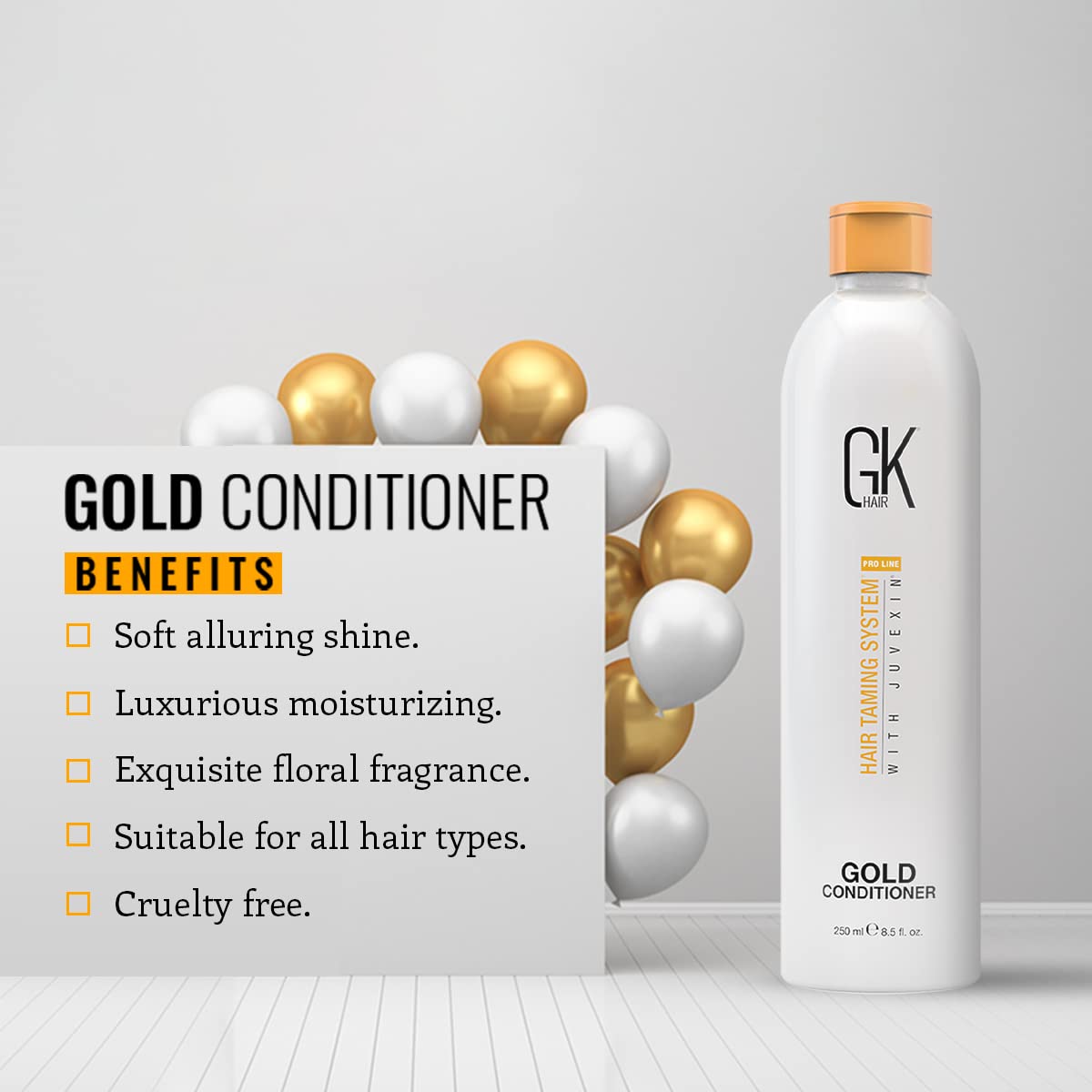 GK HAIR Global Keratin Gold Conditioner (8.5 Fl Oz/250ml) Hair Moisturizing Shine and Protection With Argan Oil, Shea Butter, Natural Oils All Hair Types