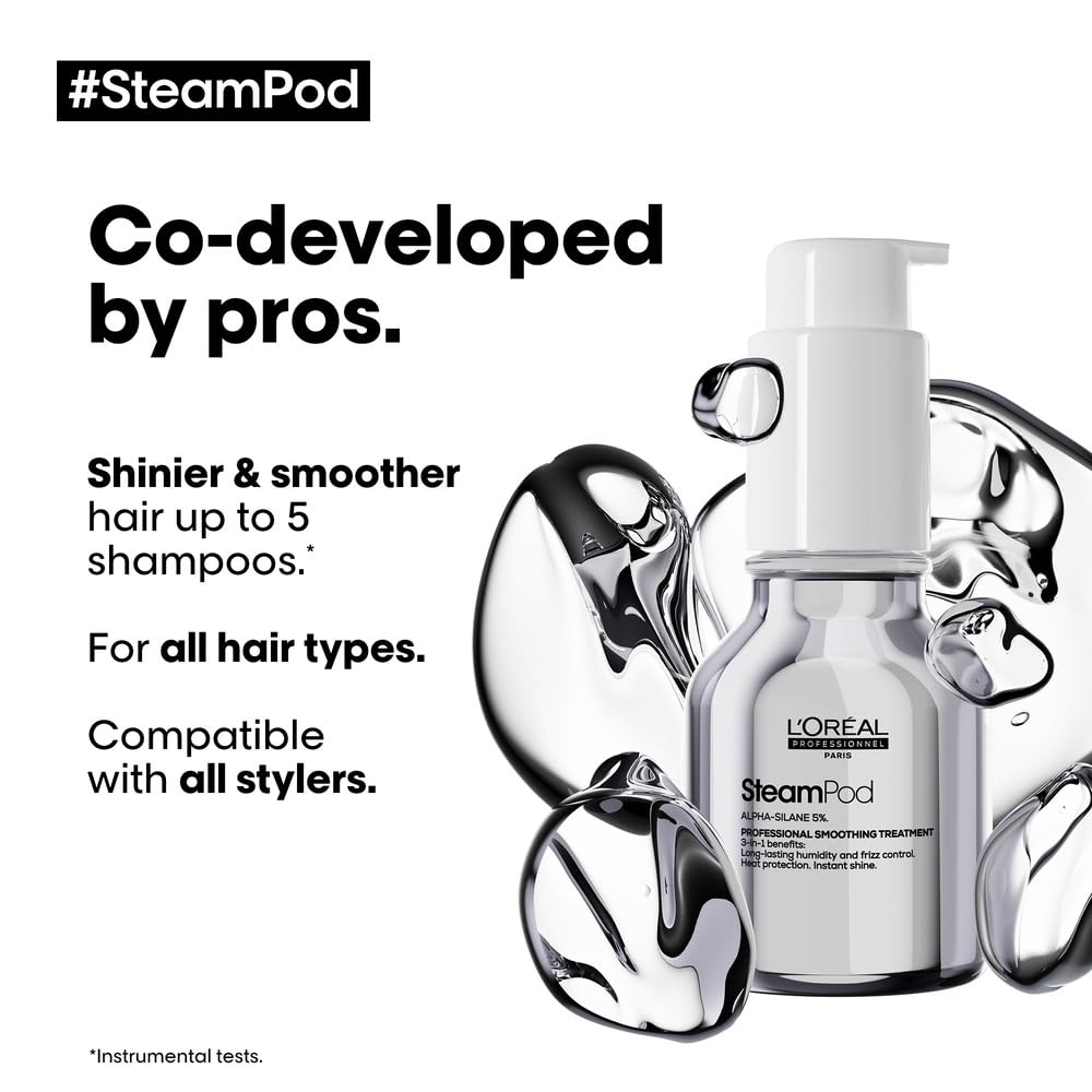 L'Oreal Professionnel SteamPod Smoothing Serum | For All Hair Types | Heat Protection | Frizz Control | Hair Straightener | Shine | 50 ml