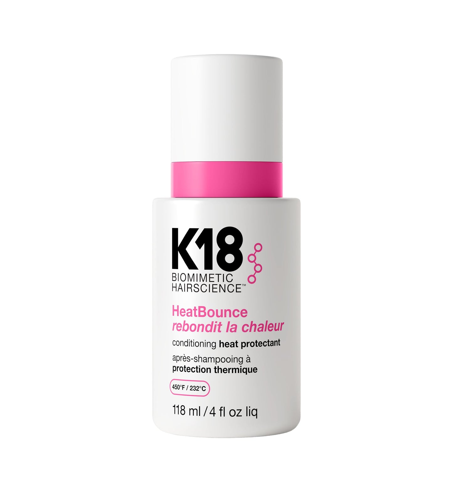 K18 HeatBounce Conditioning Heat Protectant Spray, Lightweight Leave-In Conditioner + 450℉ (232°C) Inside-Out Heat Protection, Soften, Smooth + Detangle All Hair Types, 4 Fl Oz Liq