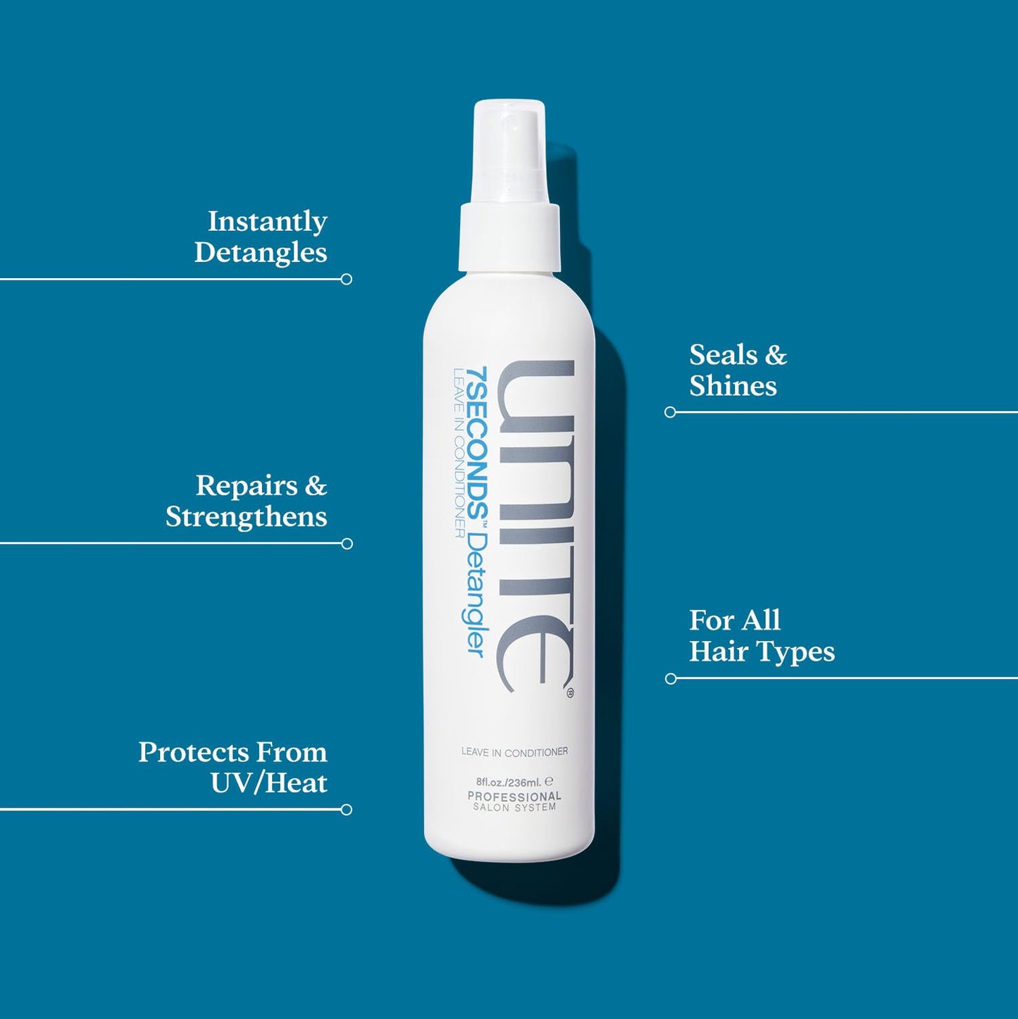 UNITE Hair - 7SECONDS Detangler – Lightweight Leave-In Conditioner Spray – Instantly Detangles, Strengthens & Protects from UV and Heat Damage – Vegan, Color-Safe & Cruelty-Free, 8 Fl Oz