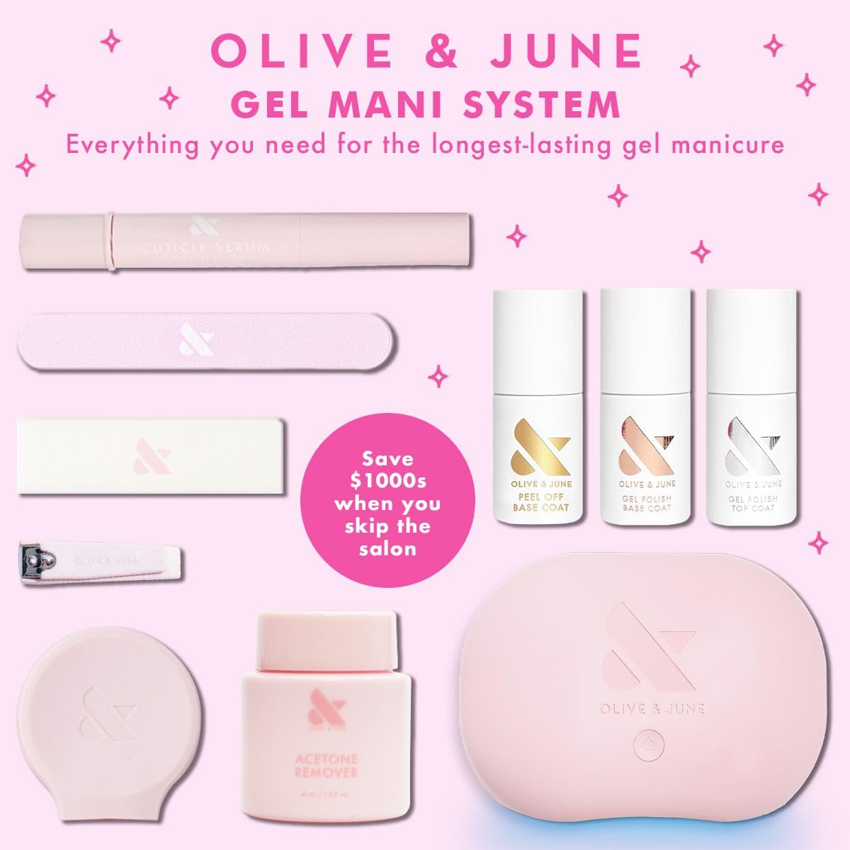 Olive & June Gel Polish Base Coat | UV LED Nail Lamp Needed | Long Lasting Formula | Up to 21 Days of Wear | No Damage Removal | Salon-Quality Manicure Pedicure at Home |Vegan HEMA-Free Cruelty-Free