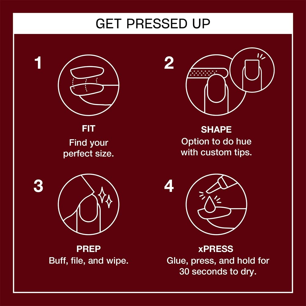 OPI xPRESS/ON Malaga Wine | Dark Red Short Round Press On Nails | With Nail Glue | Long Lasting, Reusable, Non-damaging
