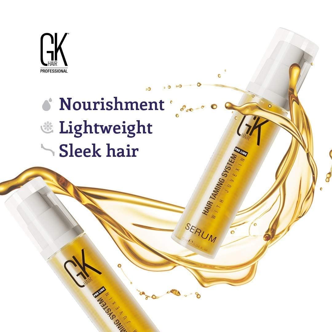 GK HAIR Global Keratin 100% Organic Argan Oil Frizz Control Serum (10ml) & (100ml) for Smoothing Nourishing Heat Protection – Enhance Shine & Restore Healthy Radiance