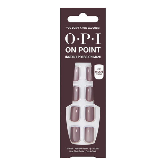 OPI On Point You Don't Know Jacques! | Short Round Dark Taupe Press On Nails | With Nail Glue | Long Lasting, Reusable, Non-damaging