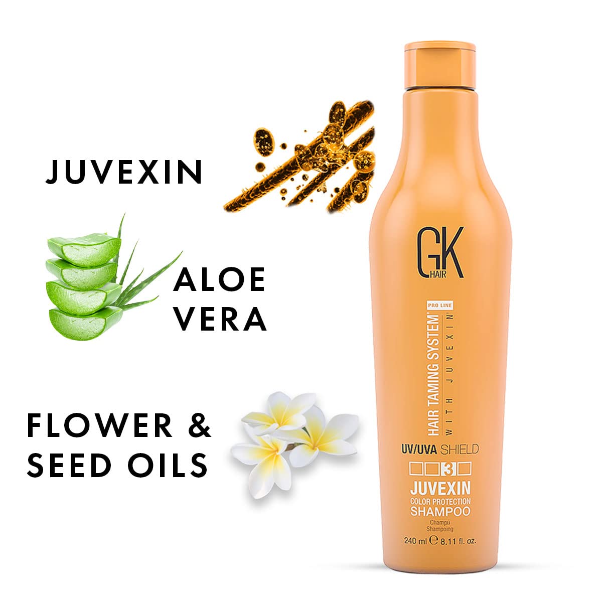 GK HAIR Global Keratin UV Color Shield Shampoo 240 ml - Deep Cleansing Color & Sun Heat Protection For Color Treated Dry Damage Frizzy Hair - Sulfate And Paraben Free
