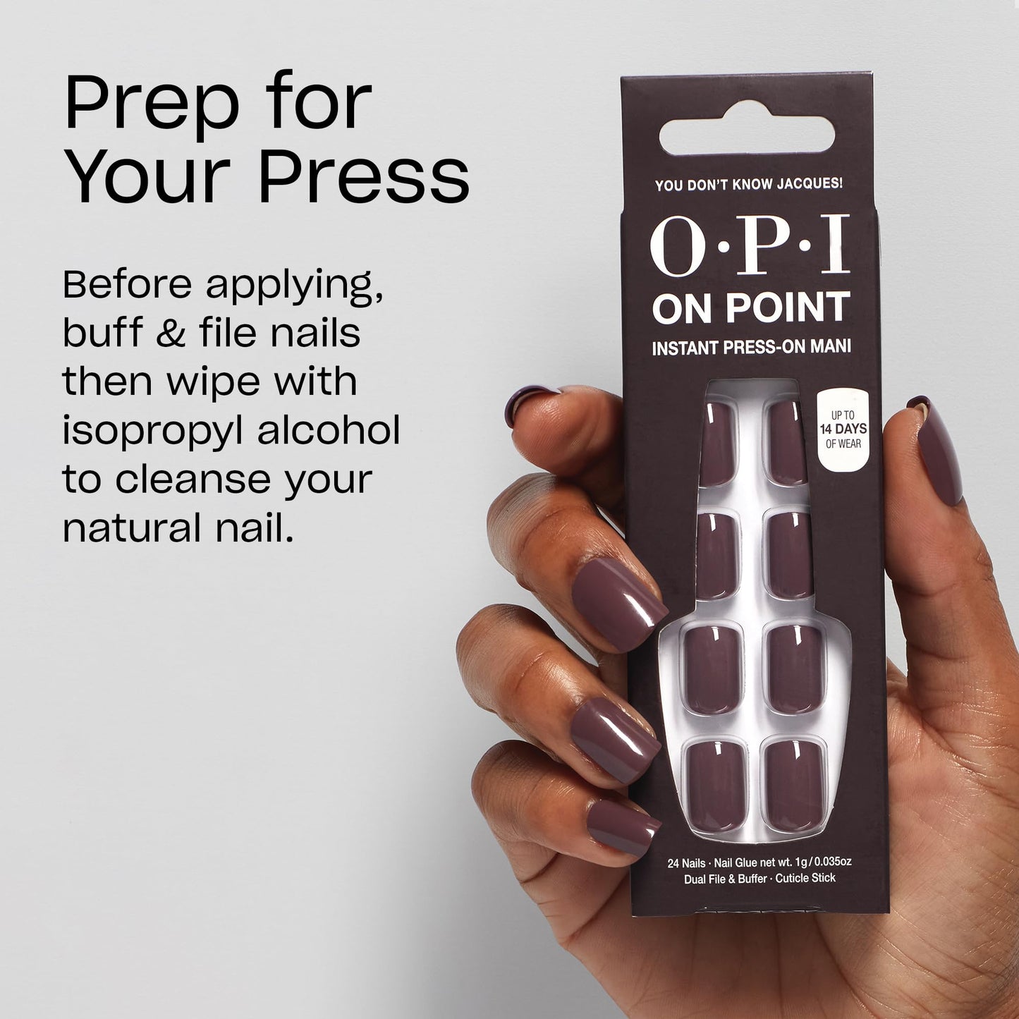 OPI On Point You Don't Know Jacques! | Short Round Dark Taupe Press On Nails | With Nail Glue | Long Lasting, Reusable, Non-damaging