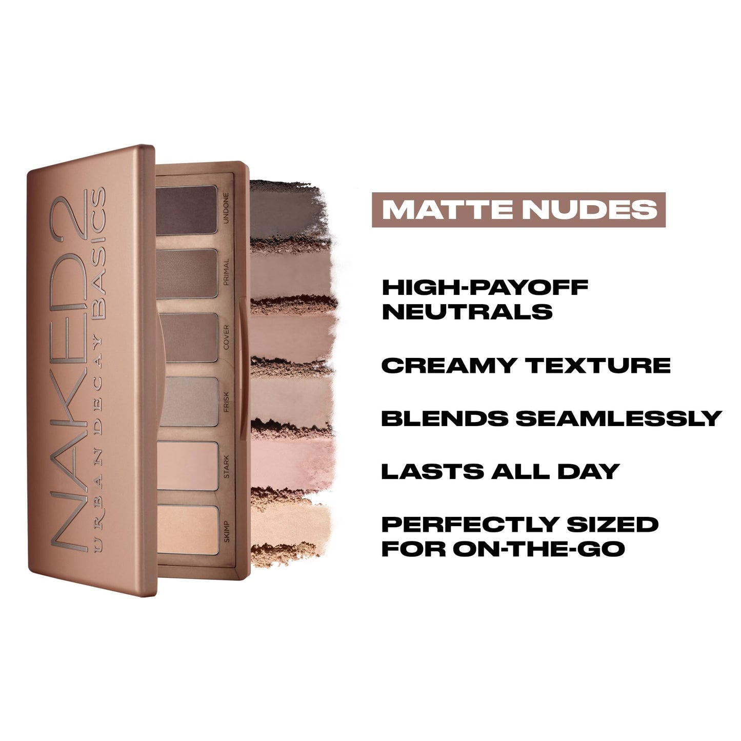 Urban Decay Naked 2 Basics Mini Eyeshadow Palette - 6 Matte Nude Shadows, Multi-Use Powder for Eye, Contour, or Brows, Ultra-Blendable Cool-Tone Neutrals, Long-lasting Wear, Travel Makeup with Mirror