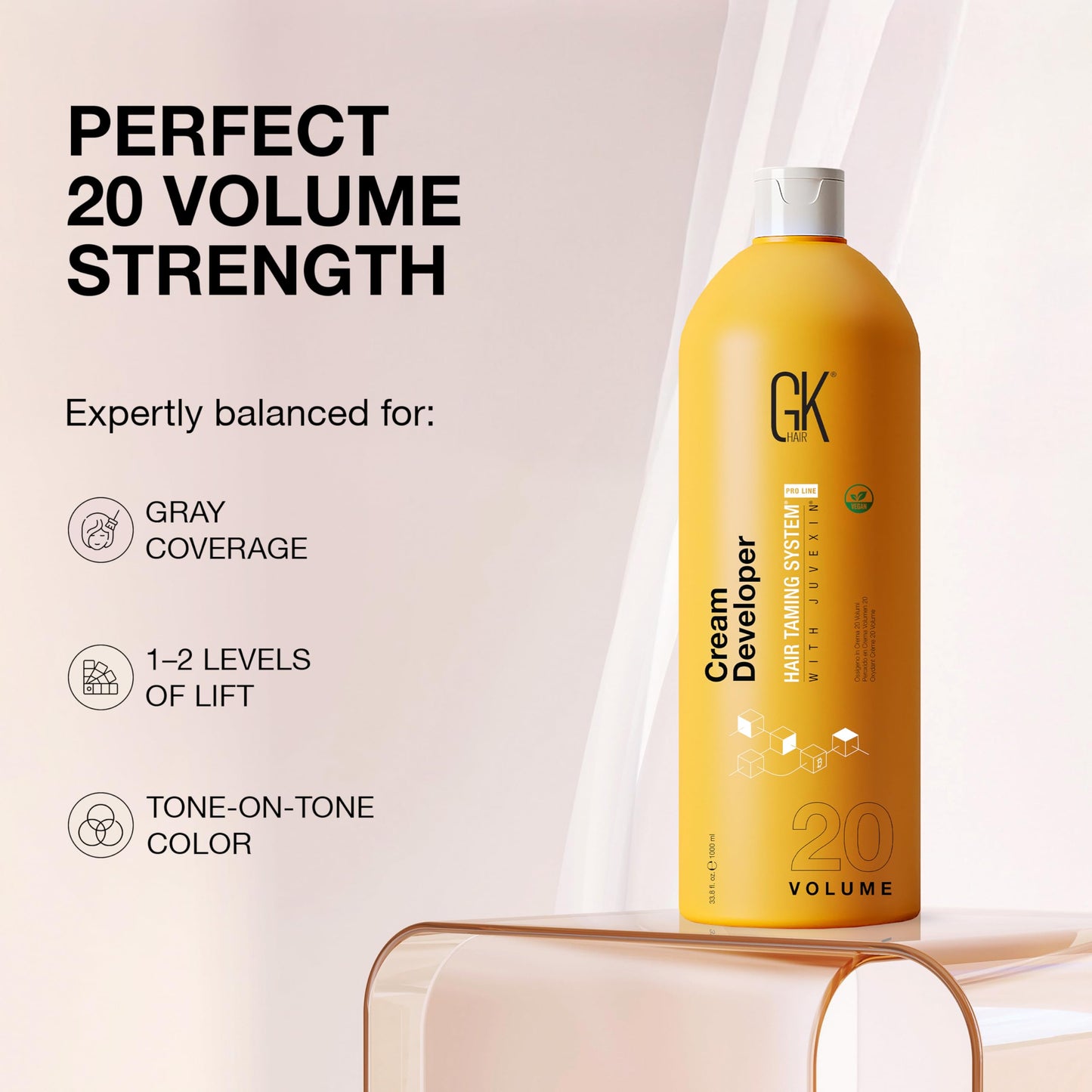 GK HAIR Vegan Professional Hair Creme 20 Volume Developer 33.8 Fl Oz for Hair Coloring Bleach - High-Performance Long Lasting Semi-Permanent Hair Color Toner Dye
