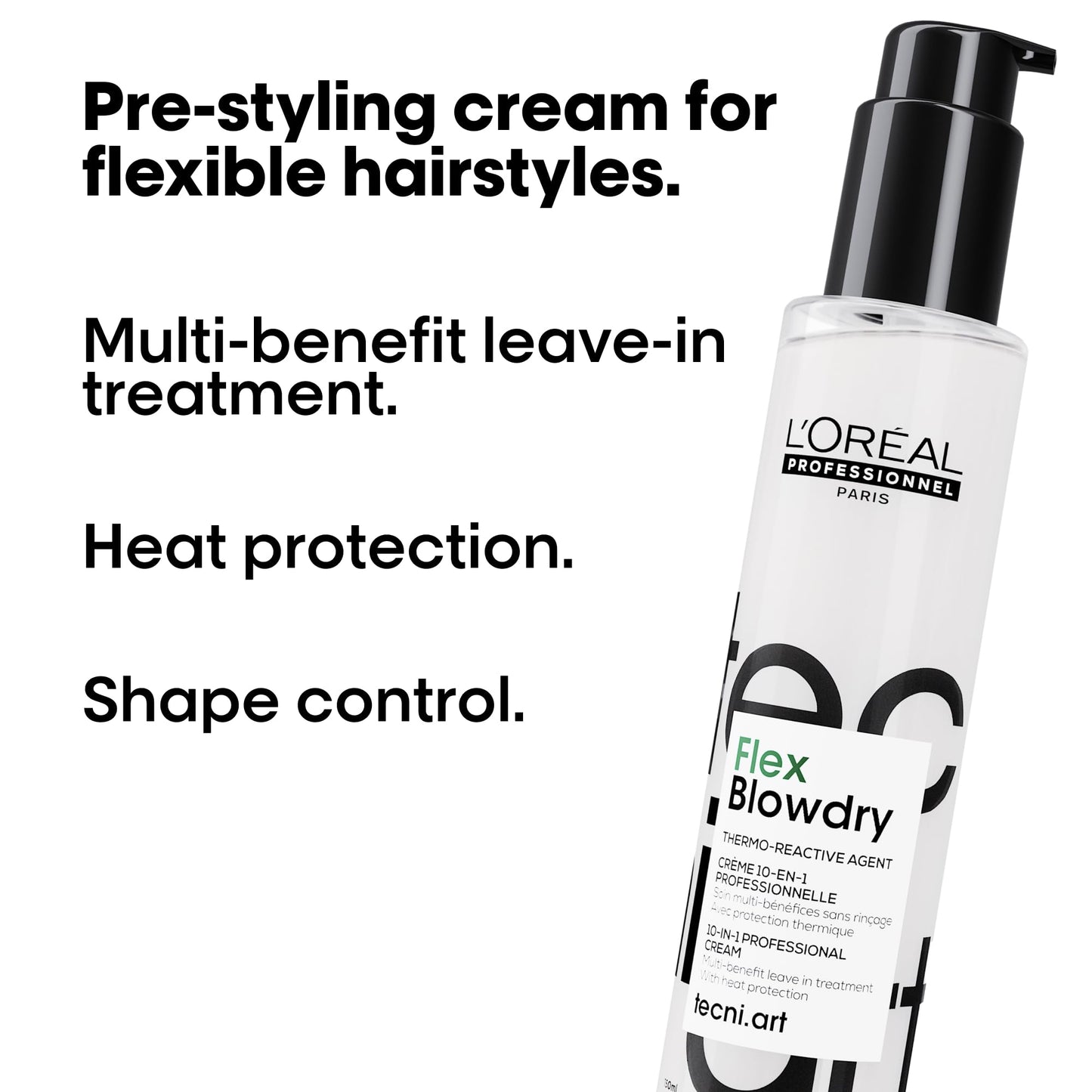 L'Oréal Professionnel Tecni.Art Flex Blowdry, Pre-Styling Cream, 10-in-1 Benefits, Heat Protection, Anti-Breakage & Anti-Frizz for Shiny Nourished Smooth Hair, Blowdry Fluidifier, 150ml