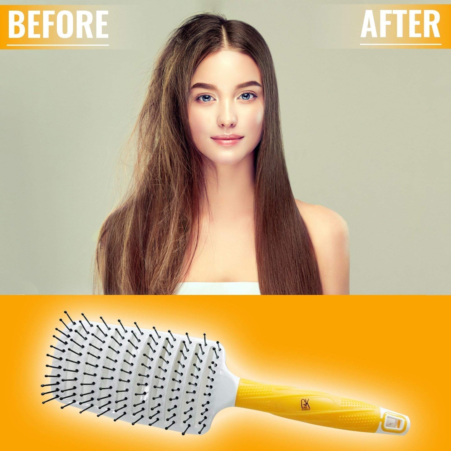 GK HAIR Global Keratin Professional Curved Vented Brush 2.5 Inch for Blow Drying Styling Detangling Vent Brush with Pin Bristles & Non Slip Grip for Long Curly Tangled Straight & Thick Hair - Unisex