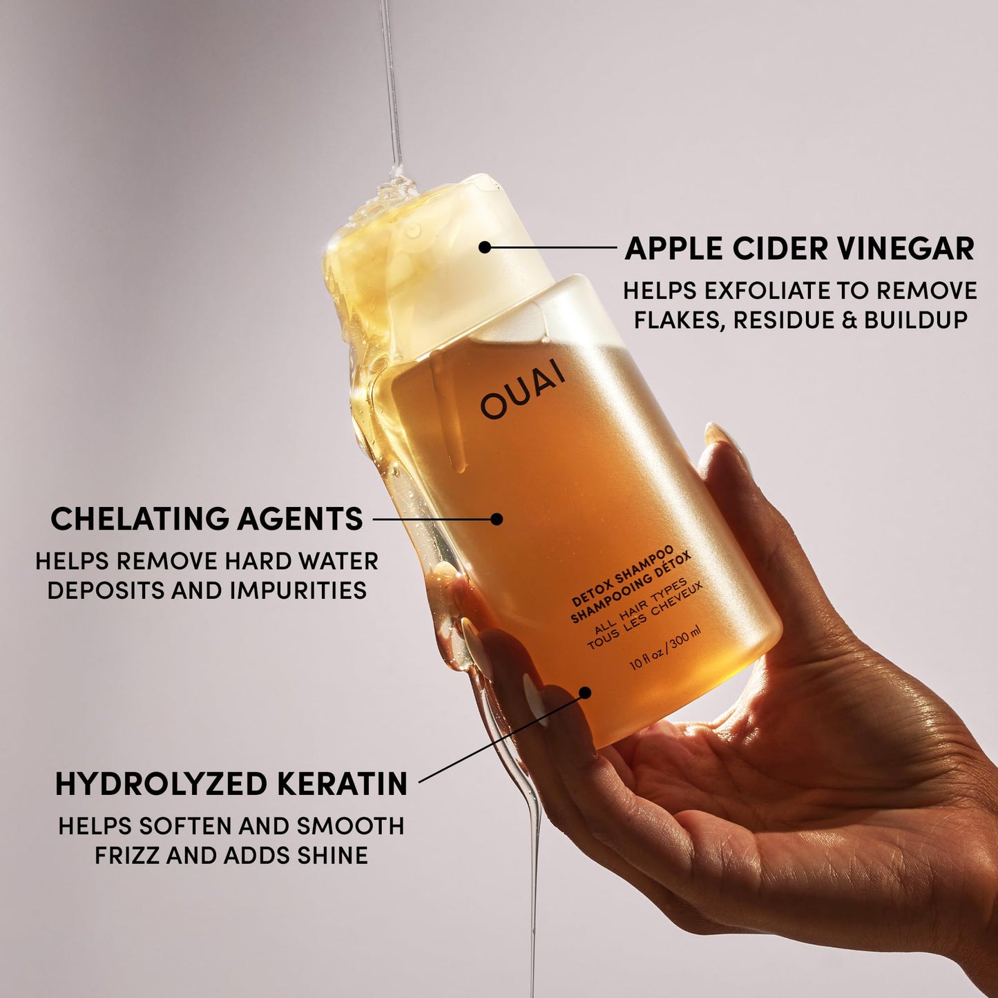 OUAI Detox Shampoo - Clarifying Shampoo for Build Up, Dirt, Oil, Product and Hard Water - Apple Cider Vinegar & Keratin for Clean, Refreshed Hair - Sulfate-Free Hair Care (16 oz)