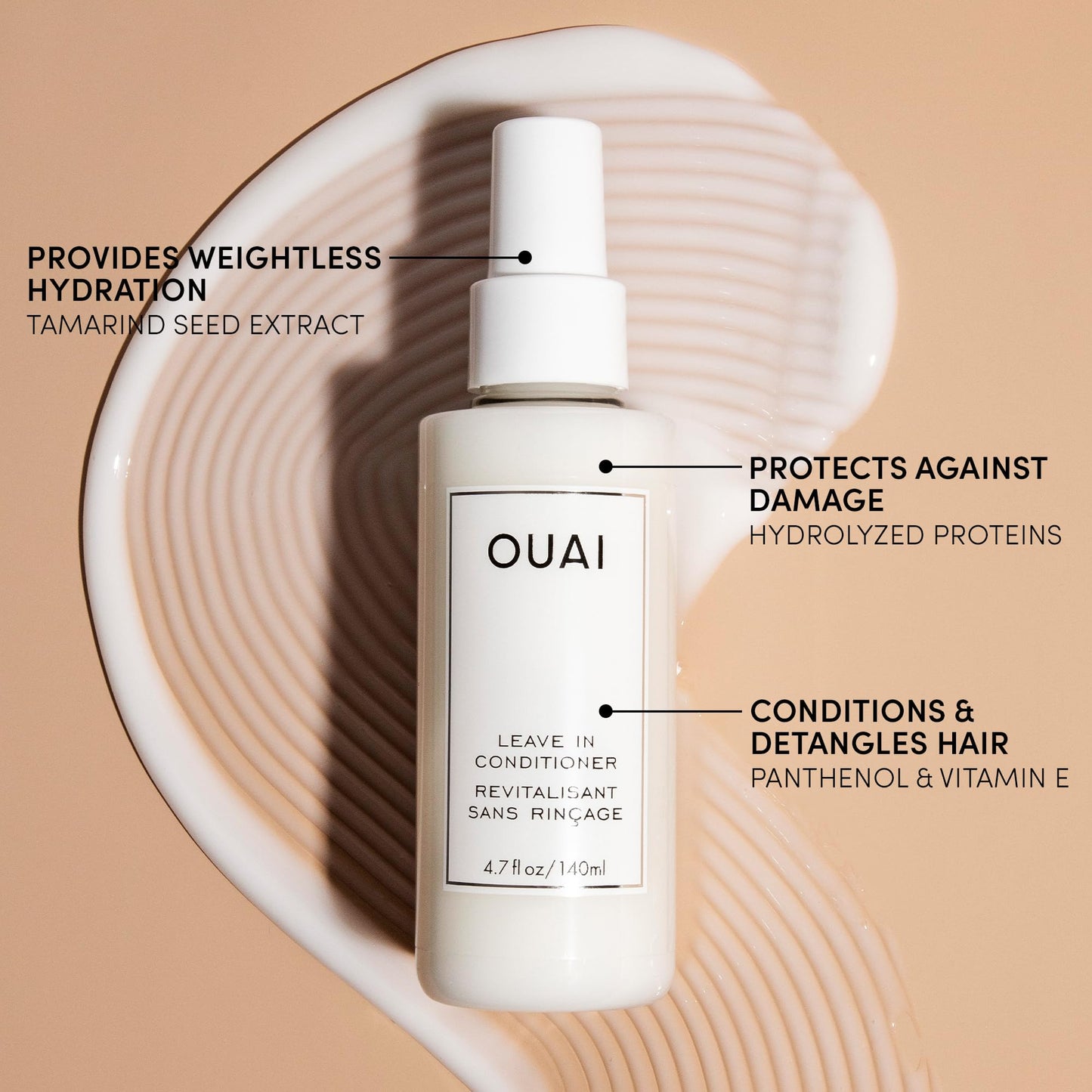 OUAI Leave In Conditioner & Heat Protectant for Hair - Prep Hair for Styling or Use as Detangling Spray to Fight Frizz & Flyaways - No Parabens, Sulfates or Phthalates (4.7 oz)