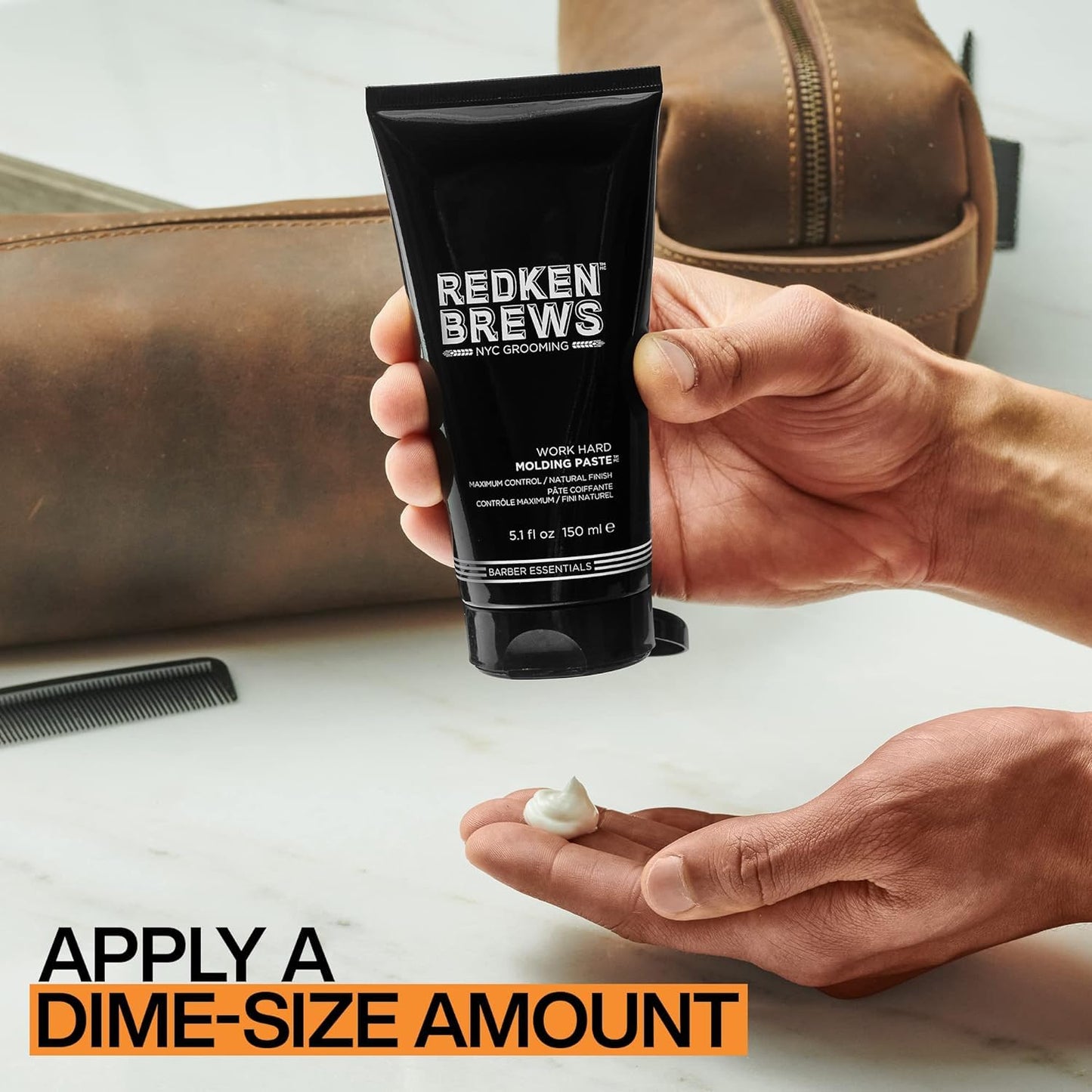 Redken Brews Molding Paste For Men For all Hair Types - High Hold & Maximum Control, Natural and Matte Finish, Sulfate-Free, 5 Fl Oz