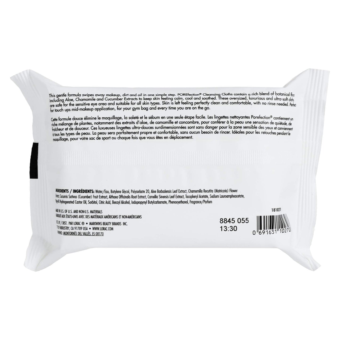 Lorac POREfection Cleansing Wipes, Swipes Away Makeup, Dirt & Oil, Gentle & Safe for Sensitive Eyes, Cruelty Free
