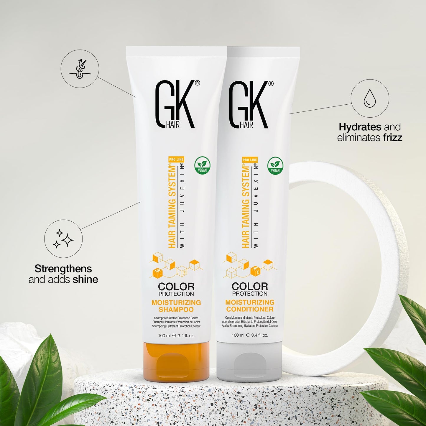 GK HAIR Global Keratin Moisturizing Shampoo Conditioner Duo (10.1 fl oz & 3.4 fl oz) - Hydrating Set of 4 for Frizzy, Unmanageable Hair Care