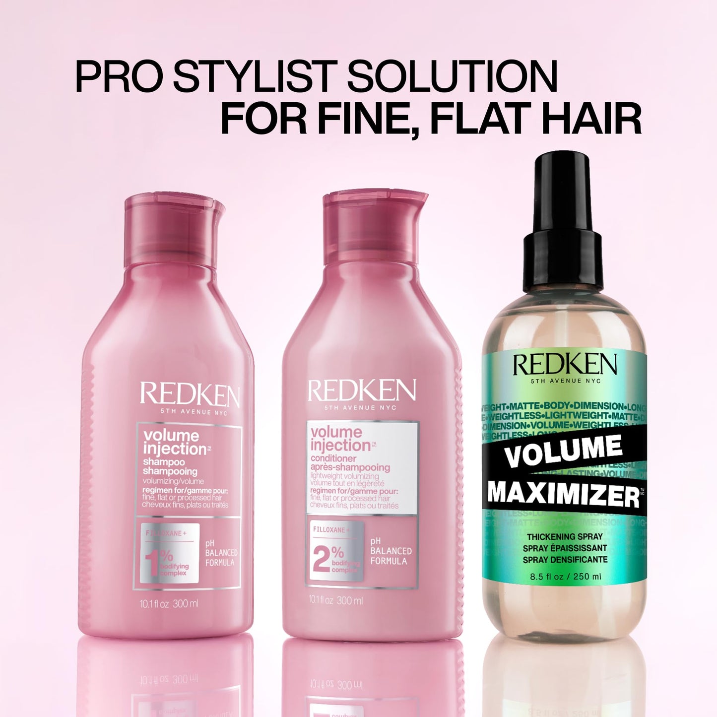 Redken Volume Injection Conditioner, Lightweight Volume Conditioner For Fine Hair, Detangles and Adds Volume & Body to Flat Hair, Soft, Shiny Finish, Paraben Free, 10.1 fl Oz