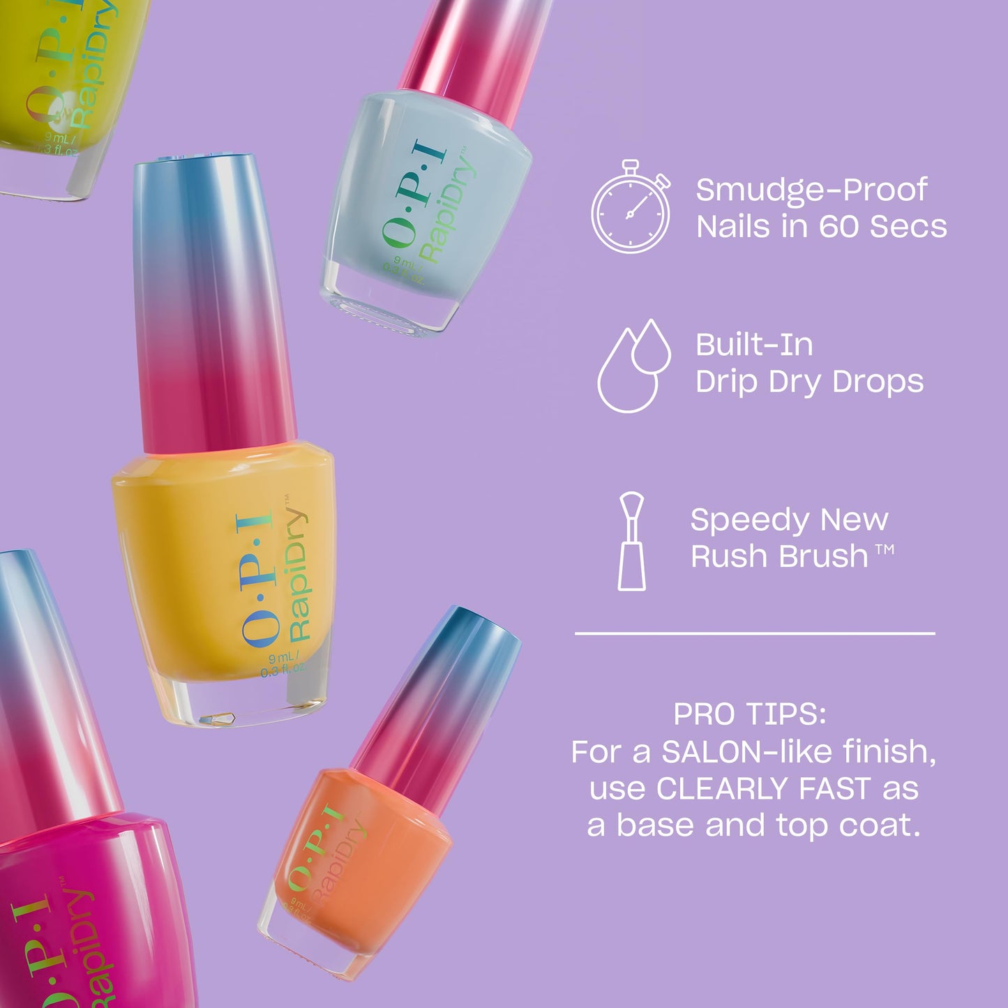 OPI RapiDry ASAPink | Opaque Bright Pink Crème Quick Dry Nail Polish | Vegan, Smudge Proof, Fast Drying
