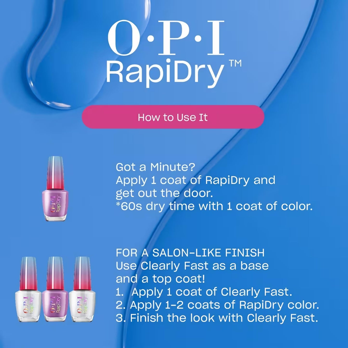 OPI RapiDry ASAPink | Opaque Bright Pink Crème Quick Dry Nail Polish | Vegan, Smudge Proof, Fast Drying