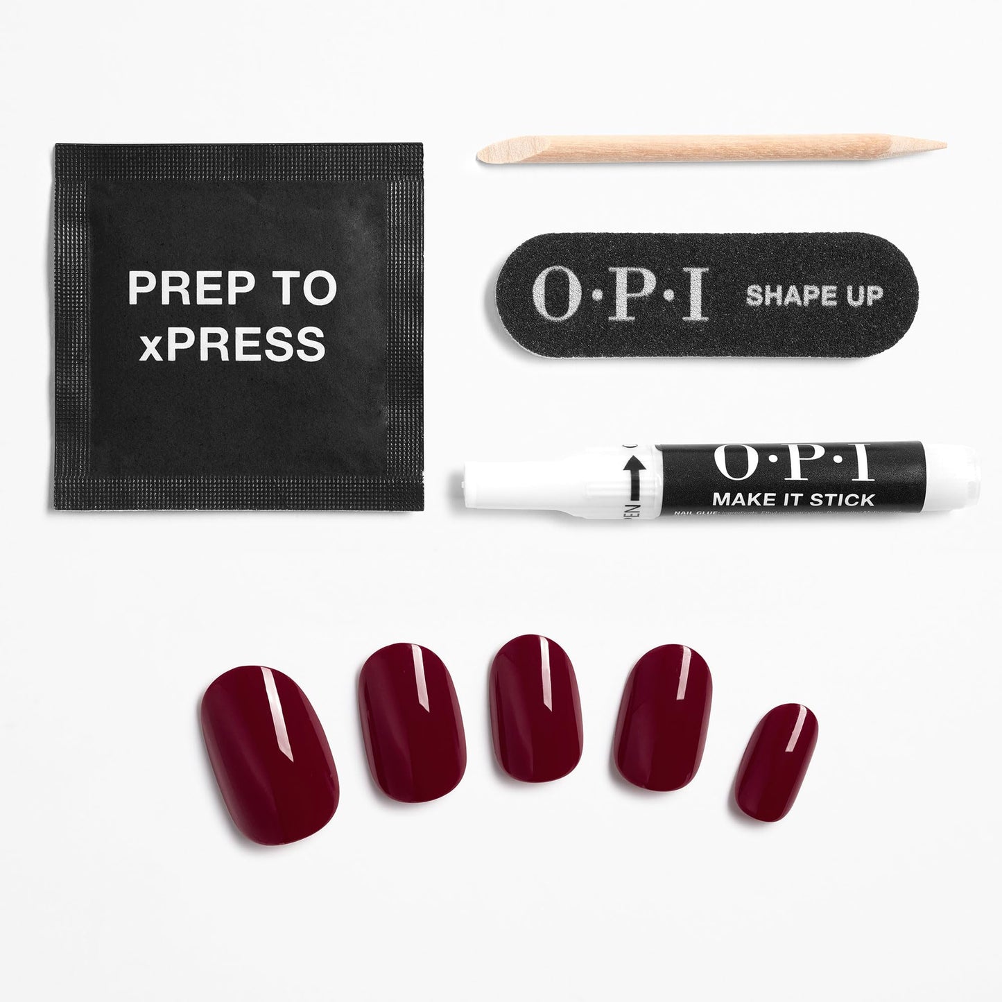 OPI xPRESS/ON Malaga Wine | Dark Red Short Round Press On Nails | With Nail Glue | Long Lasting, Reusable, Non-damaging