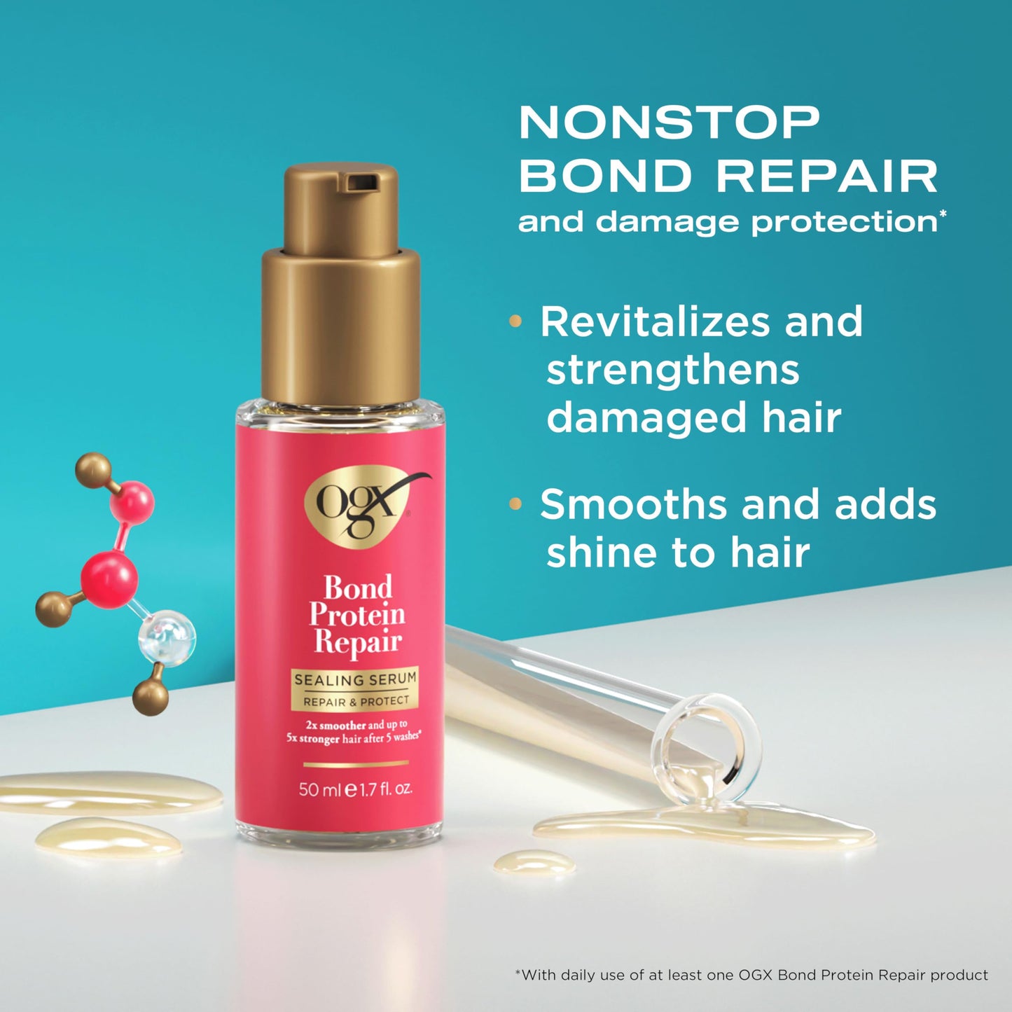 OGX Repair & Protect Bond Protein Repair Sealing Hair Serum, Formulated without Parabens, Frizz Treatment, 1.7 fl. oz