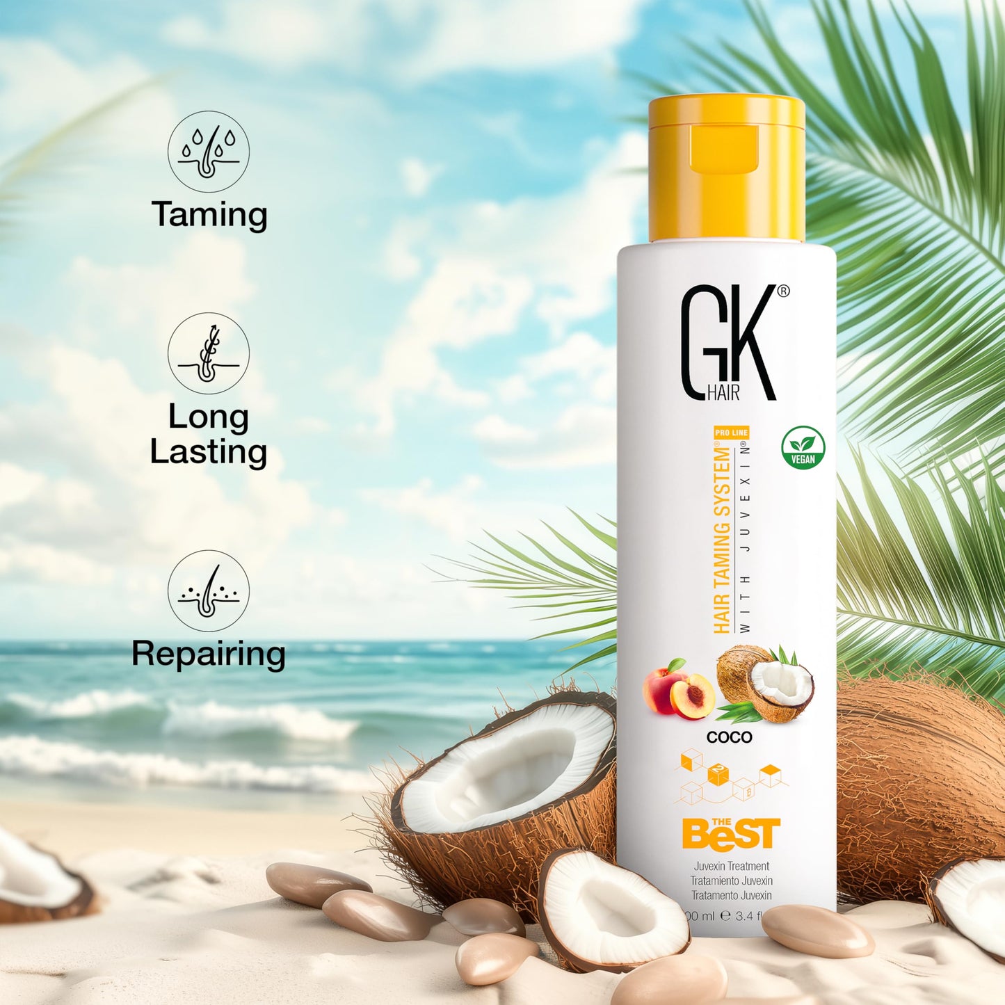 GK HAIR Global Keratin The Best COCO (3.4 Fl Oz/100ml) Smoothing Keratin Hair Treatment - Professional Brazilian Complex Blowout Straightening For Silky Smooth & Frizz Free Hair