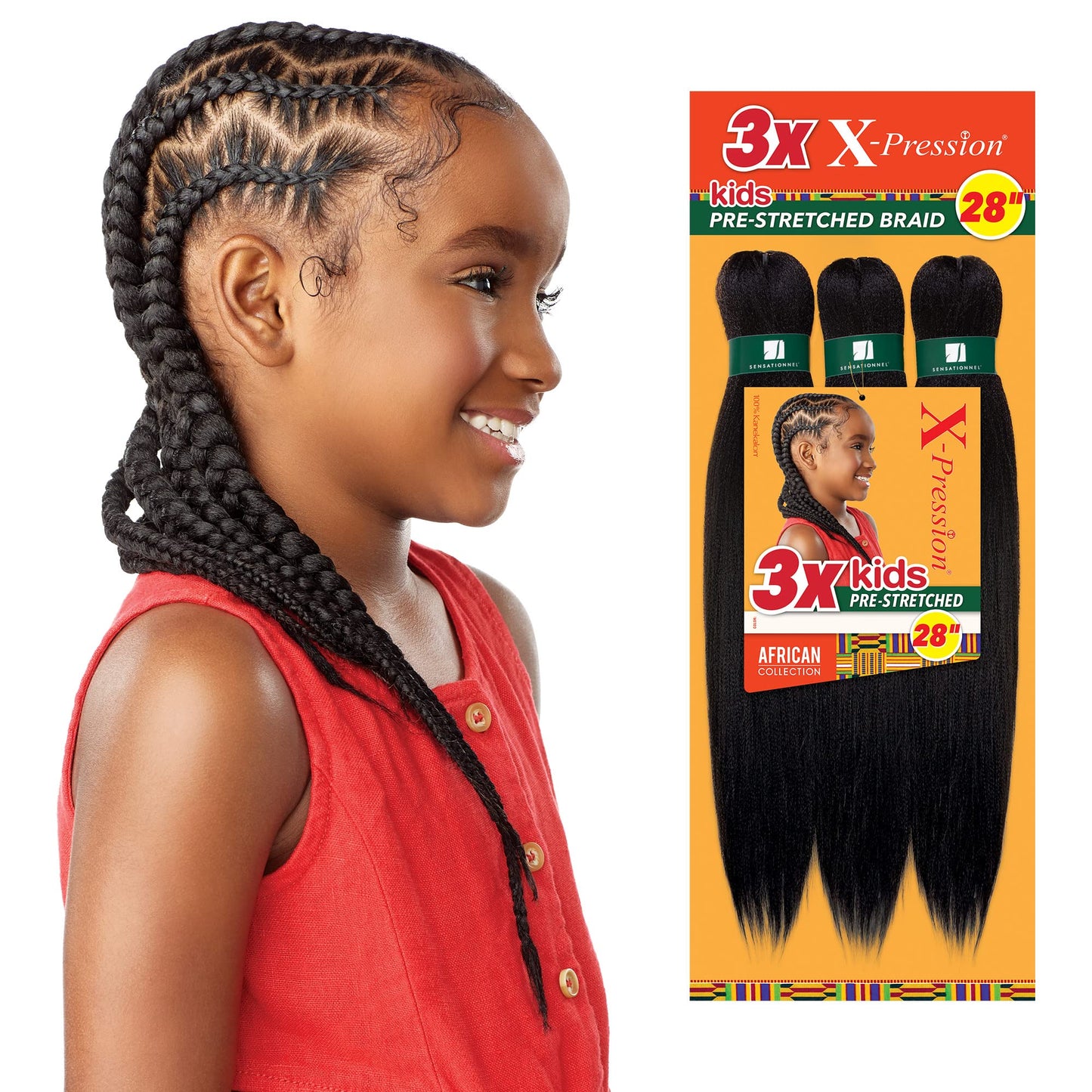 Sensationnel African Collection 3X X-Pression Tresse pré-étirée 28" (Enfants) (1 paquet, 2)
