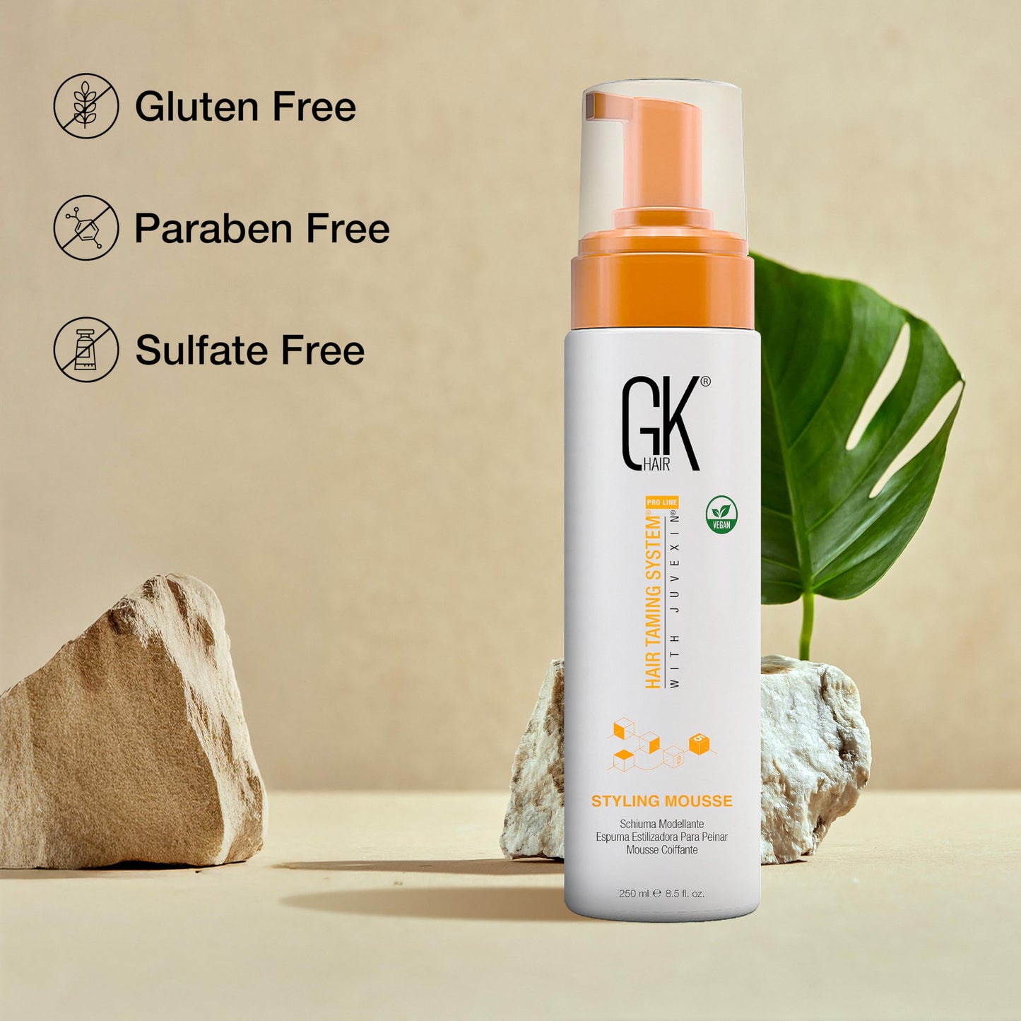 GK HAIR Global Keratin Volumizing Hair Styling Mousse (8.5 Fl Oz/250ml) -Enhances Curls Added Volume with Medium Hold & Boost Shine Moisturizing Blow Dry Frizz Control Foam for All Hair Types -Unisex