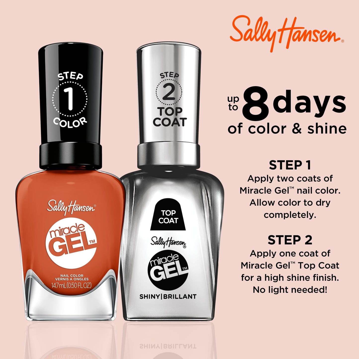 Sally Hansen Miracle Gel Salon Quality Nail Polish | Gel-Like Formula, Two-Step System, No UV Light Needed, Long Lasting | Opaque | 388 A Hot Minute | Burnt Orange Nail Color