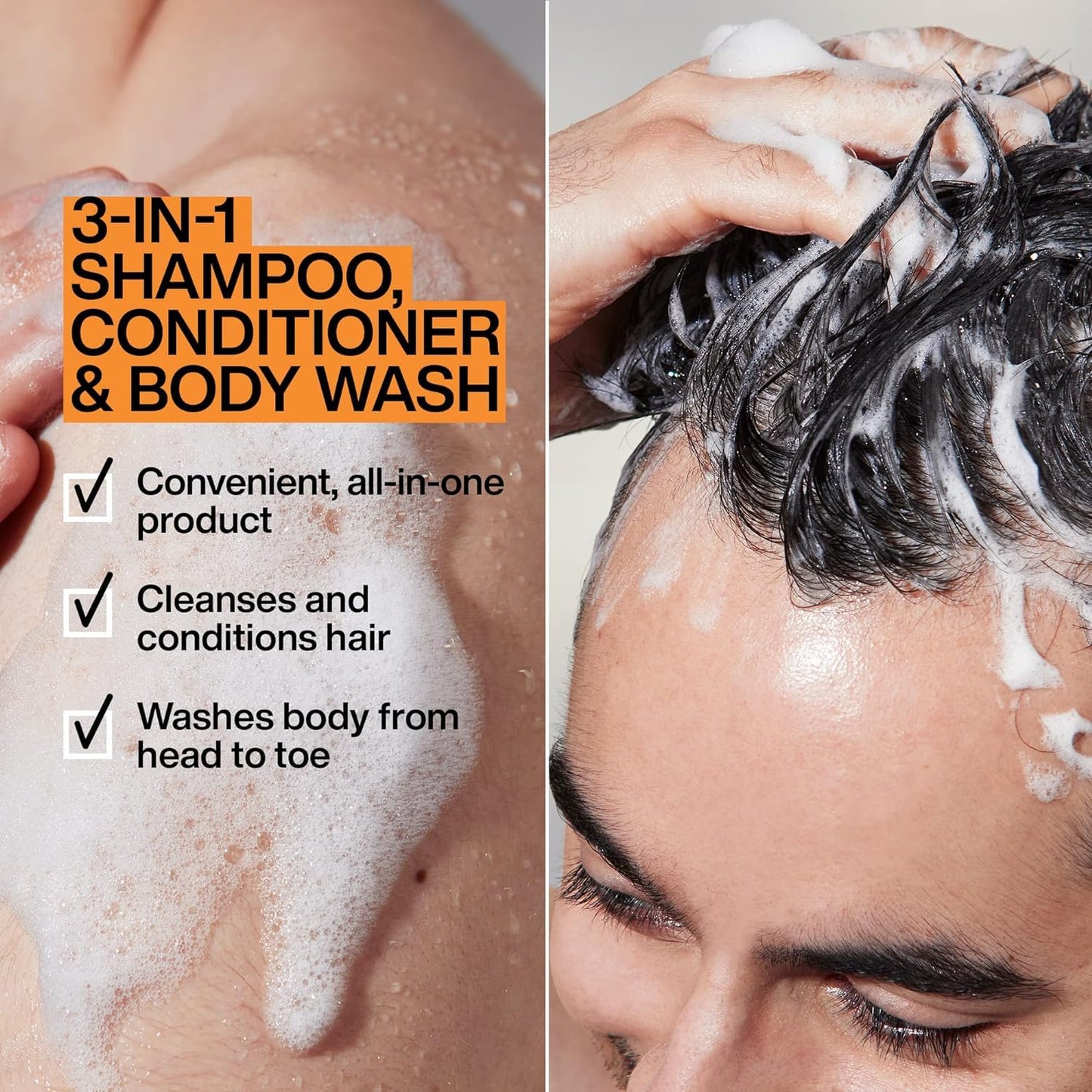 Redken Brews 3-In-1 Men's Shampoo, Conditioner and Body Wash - Multi-Purpose Hair & Body Cleanser For Men - Moisturizes & Hydrates, All-In-One Soap, 33.8 Fl Oz