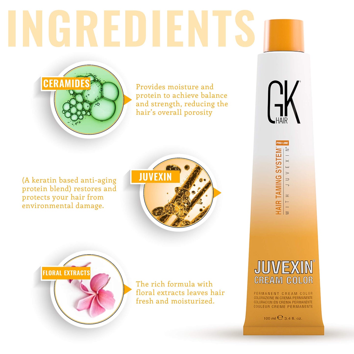 GK HAIR Global Keratin Natural 8 Light Blonde Hair Color Cream Tube (3.4 Fl Oz/100ml) + 20 Volume Developer (5 Fl Oz/150ml) - Professional Permanent Long Lasting Toner Dye