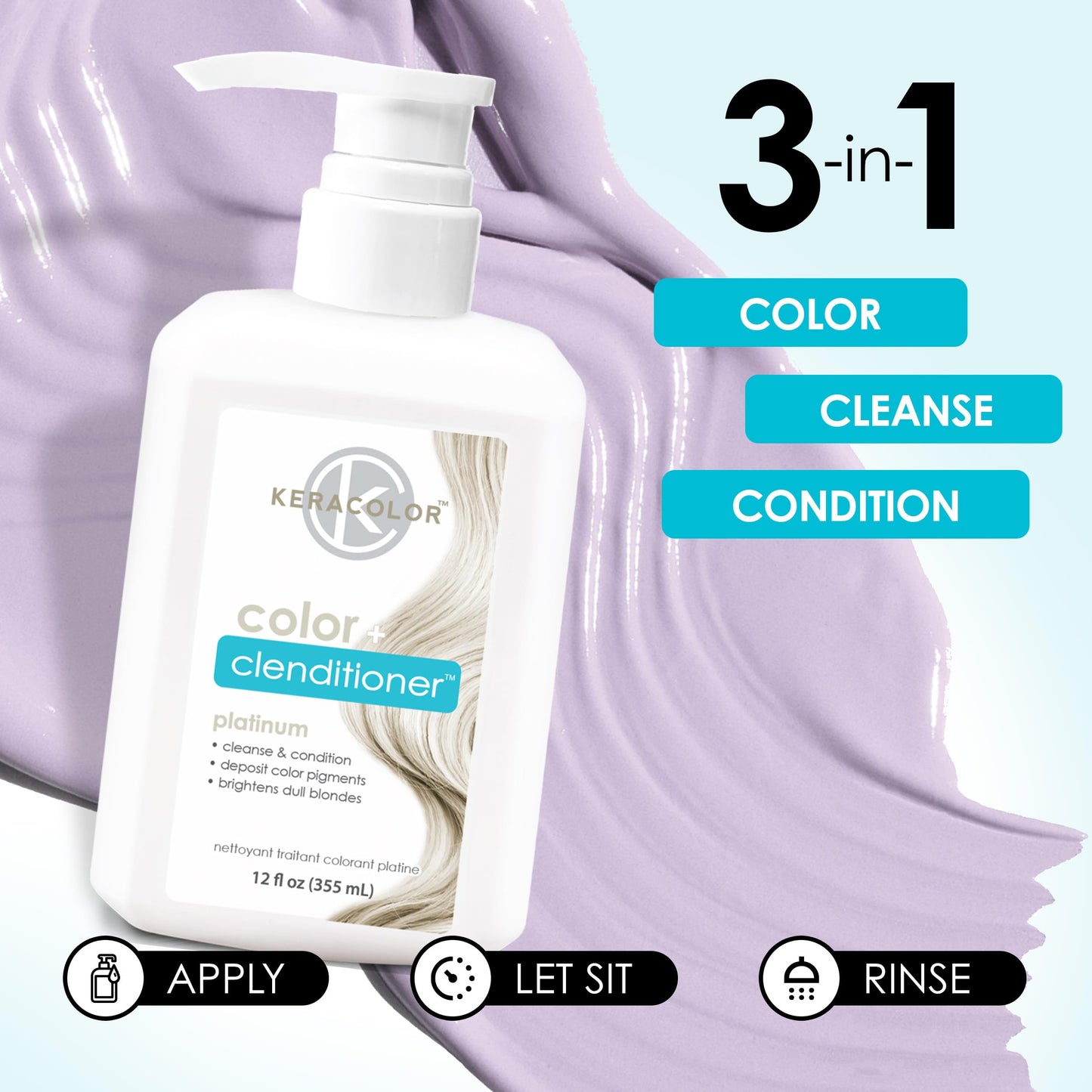 Keracolor Clenditioner PLATIUM Hair Dye - Semi Permanent Hair Color Depositing Conditioner, Cruelty-free, 12 Fl. Oz.