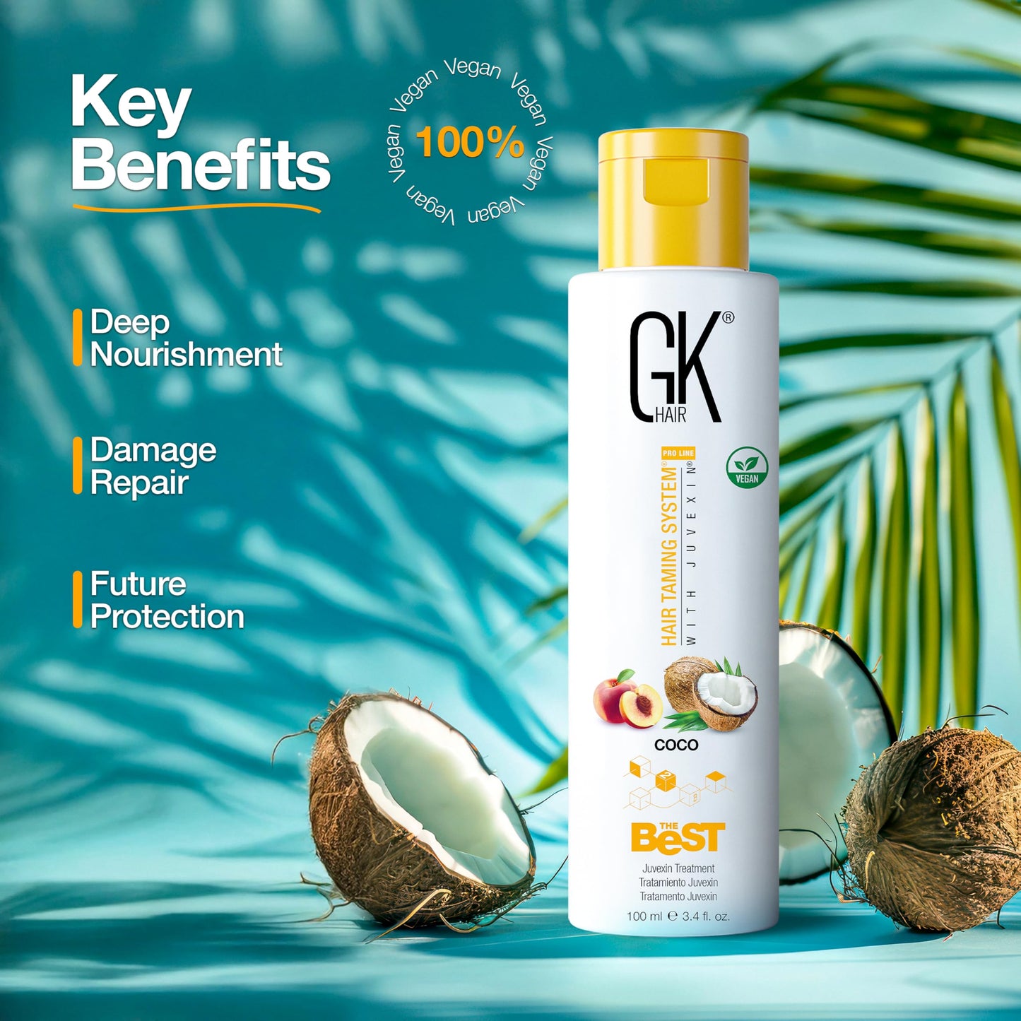GK HAIR Global Keratin The Best COCO (3.4 Fl Oz/100ml) Smoothing Keratin Hair Treatment - Professional Brazilian Complex Blowout Straightening For Silky Smooth & Frizz Free Hair