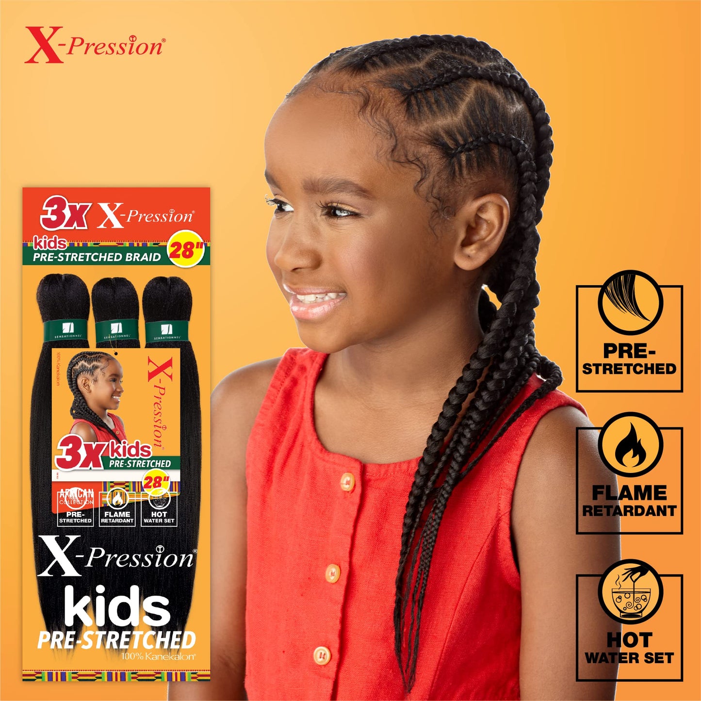 Sensationnel African Collection 3X X-Pression Tresse pré-étirée 28" (Enfants) (1 paquet, 2)