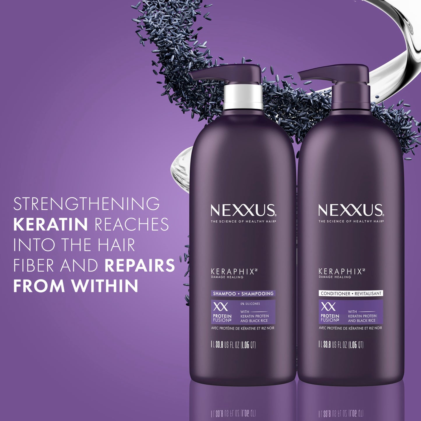 Nexxus Keraphix Shampoo and Conditioner - Damaged Hair Treatment System with Keratin Protein and Black Rice, 2 Count & 3 Repair Masks Treatment, 33.8 oz, 1.5 oz, 3 Count, 5 Count ( Pack of 1)