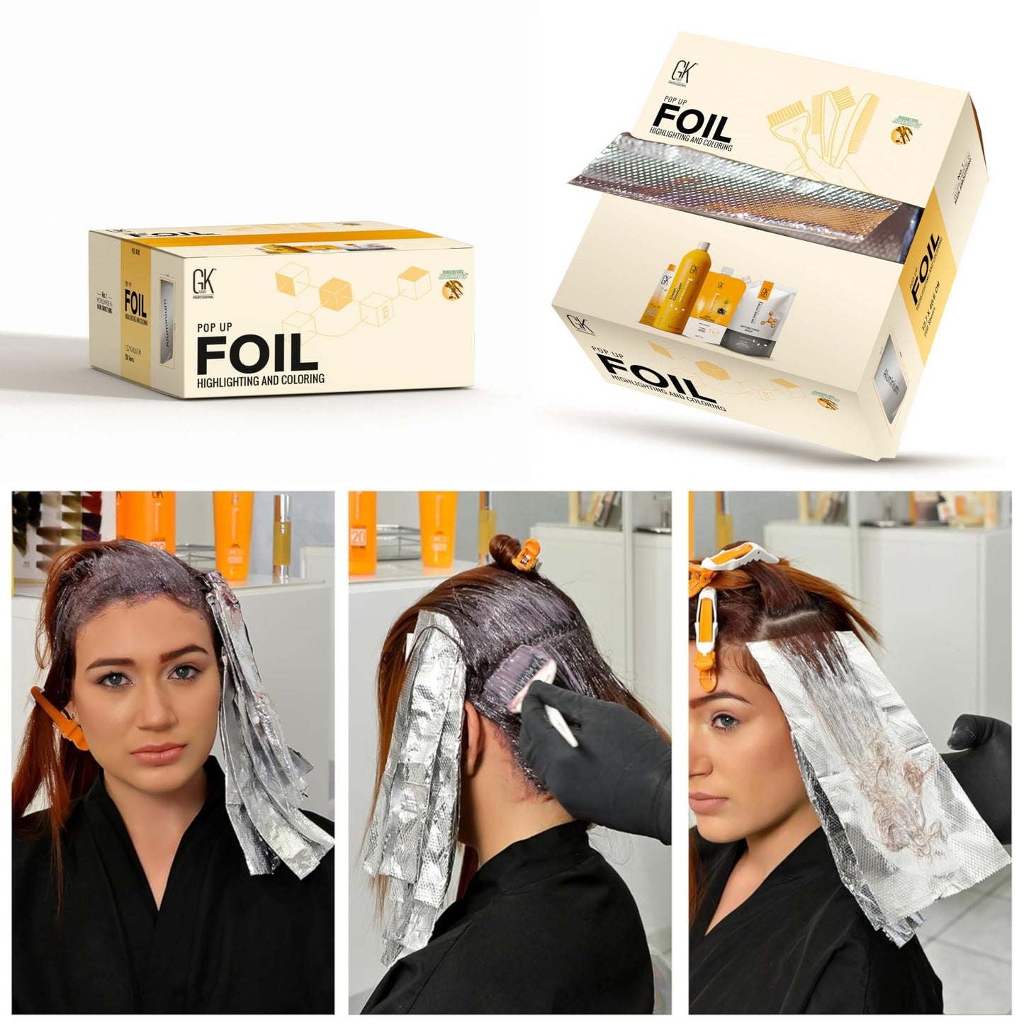 GK Hair Pop-up Foil with Box of 250 Sheets for Hairs Coloring – Premium Silver Aluminum Foil for Hair Highlighting, Coloring, and Dyeing