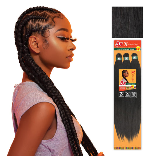 Cheveux tressés pré-étirés Sensationnel X-pression - 3 tresses synthétiques ignifuges de 58 pouces entièrement en kanekalon pour tresses et torsades en boîte (1 paquet, 1B OFFBLACK)