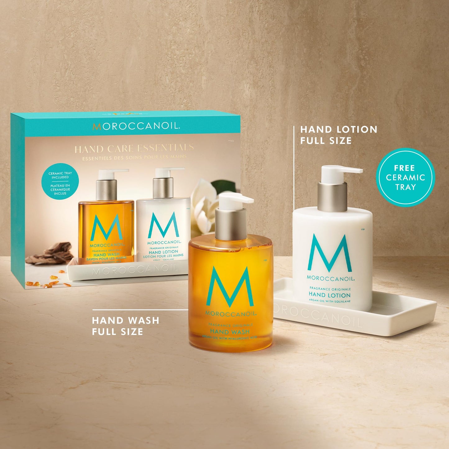 Moroccanoil Hand Care Essentials Set | Hand Wash & Lotion Duo With Ceramic Tray