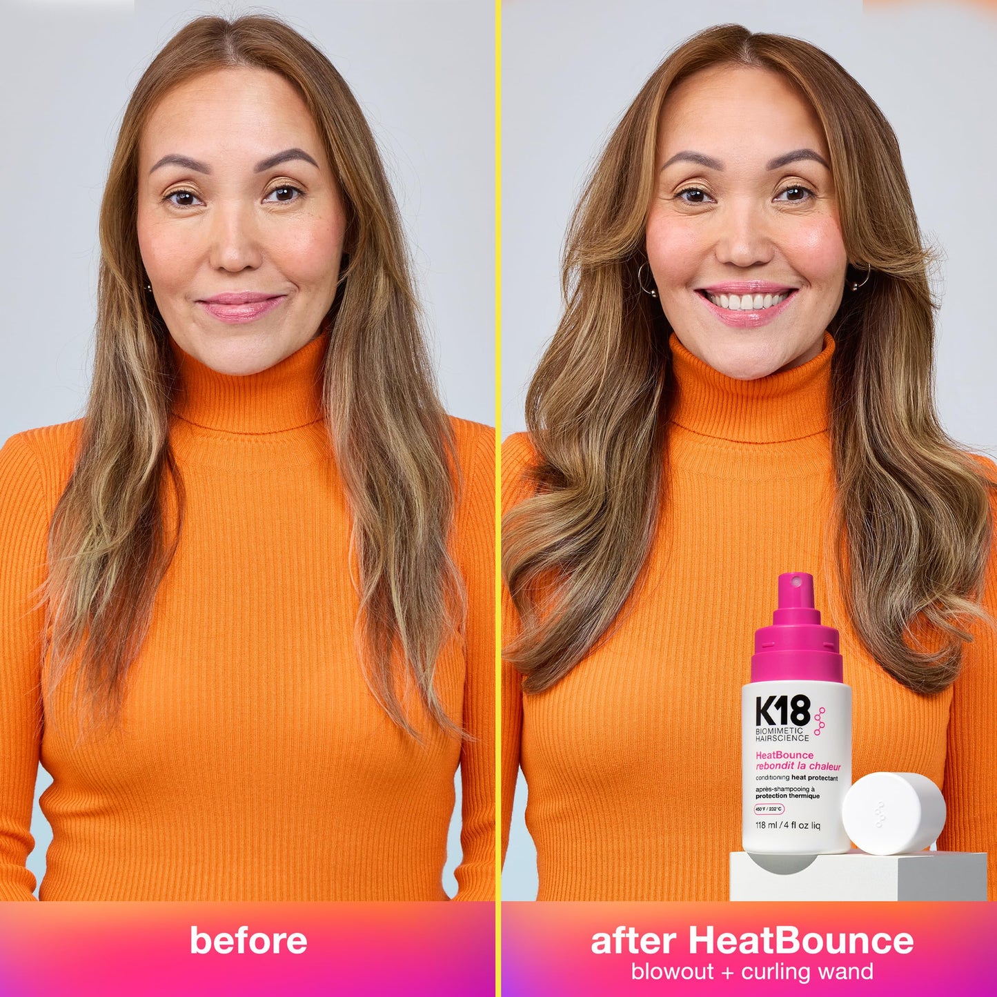 K18 HeatBounce Conditioning Heat Protectant Spray, Lightweight Leave-In Conditioner + 450℉ (232°C) Inside-Out Heat Protection, Soften, Smooth + Detangle All Hair Types, 4 Fl Oz Liq