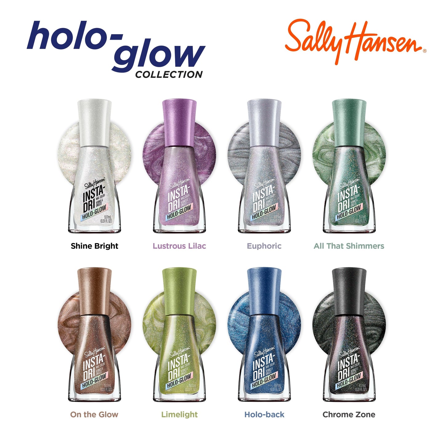 Sally Hansen Insta-Dri Holo-Glow Nail Polish | Quick Dry, Long Lasting, Streak-Free Shine | Opaque, Shimmery | 108 Chrome Zone | Holographic Silver Nail Color