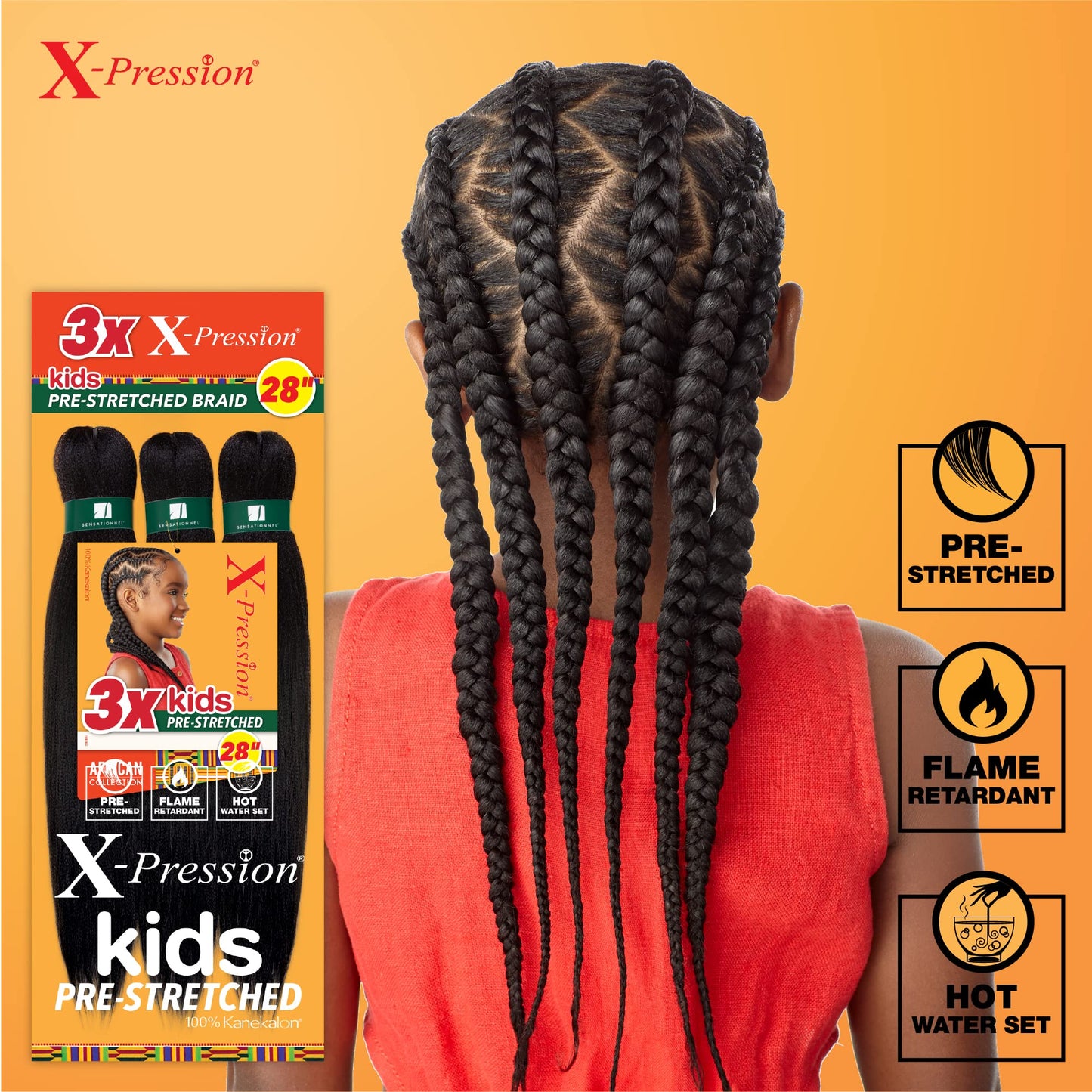 Sensationnel African Collection 3X X-Pression Tresse pré-étirée 28" (Enfants) (1 paquet, 2)